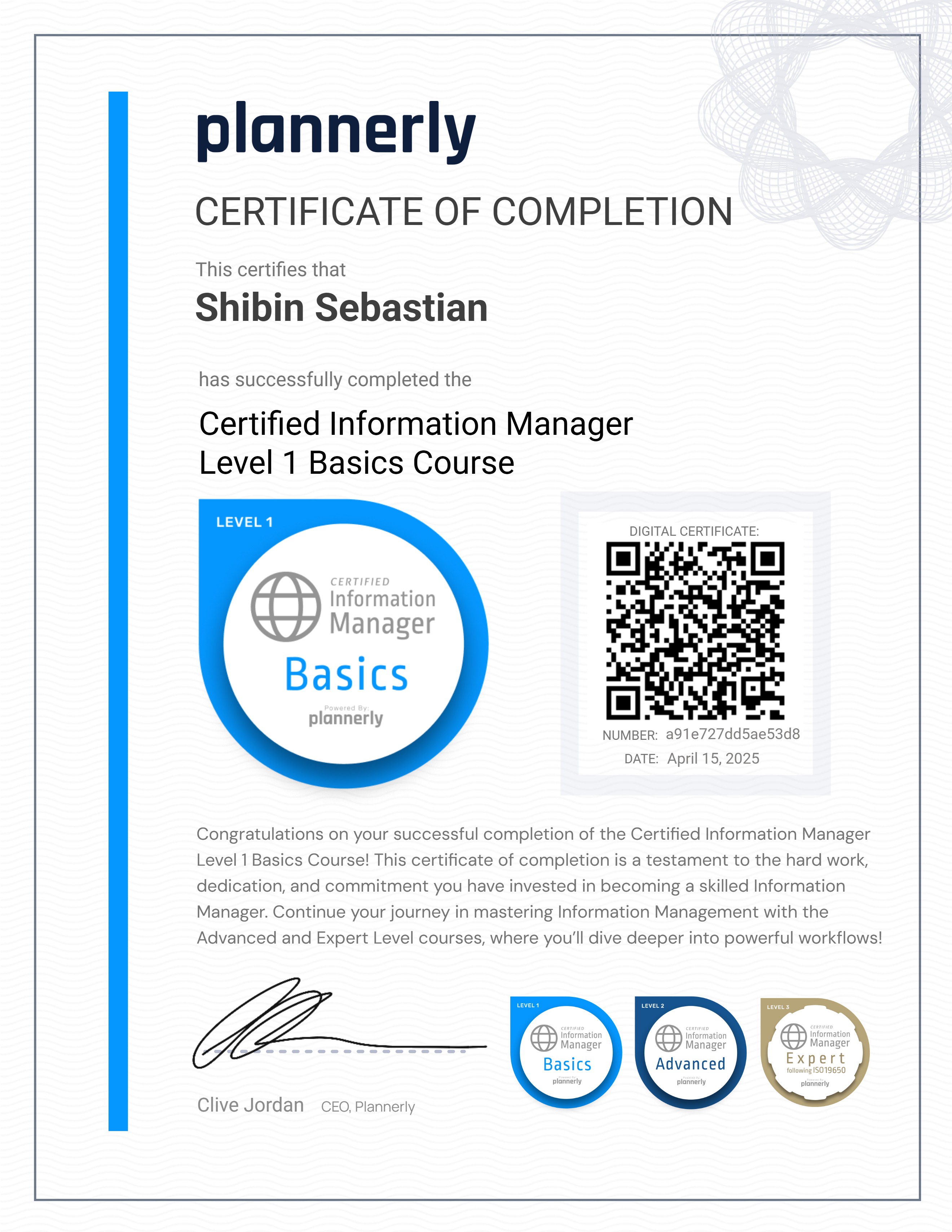 Level 1 Information Manager - Basics
