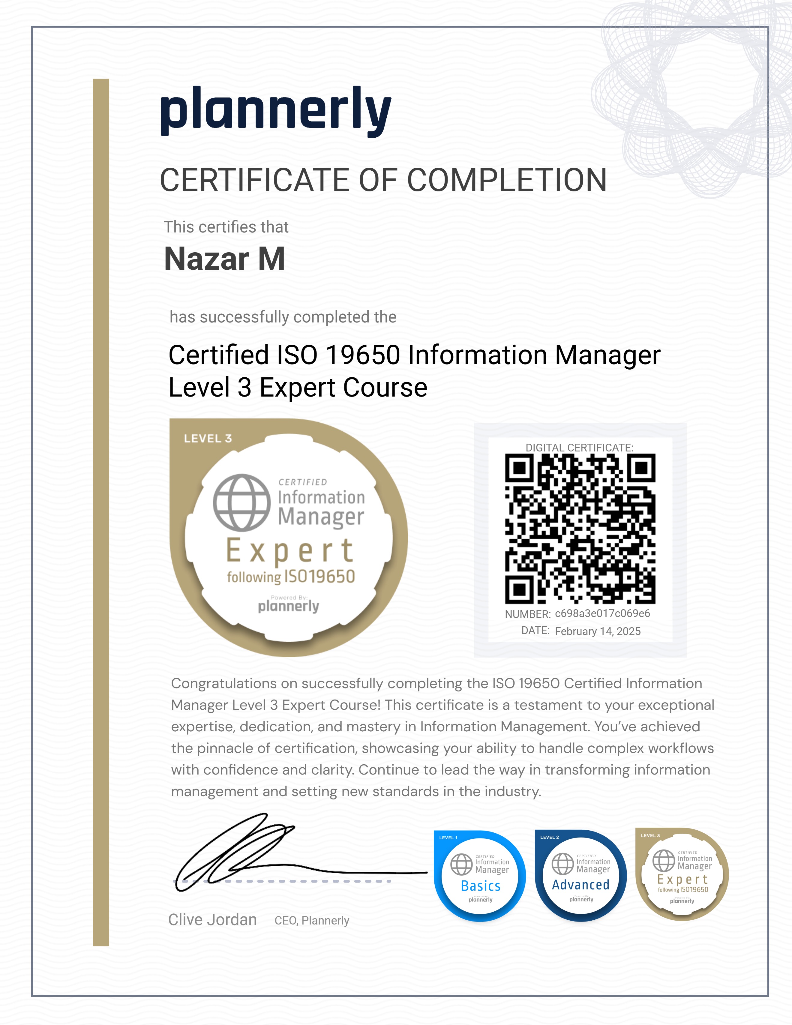 Level 3 Information Manager - ISO 19650 Expert