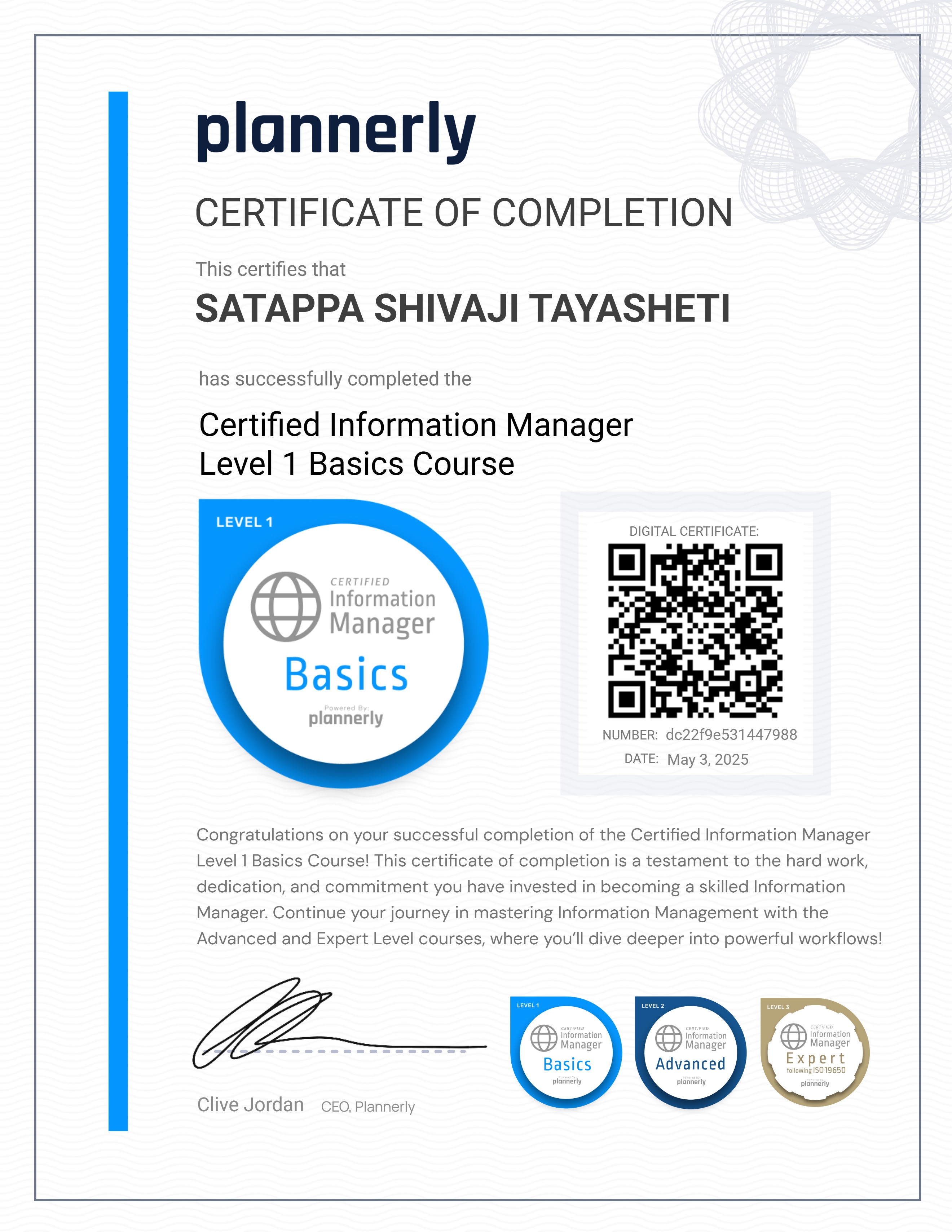 Level 1 Information Manager - Basics