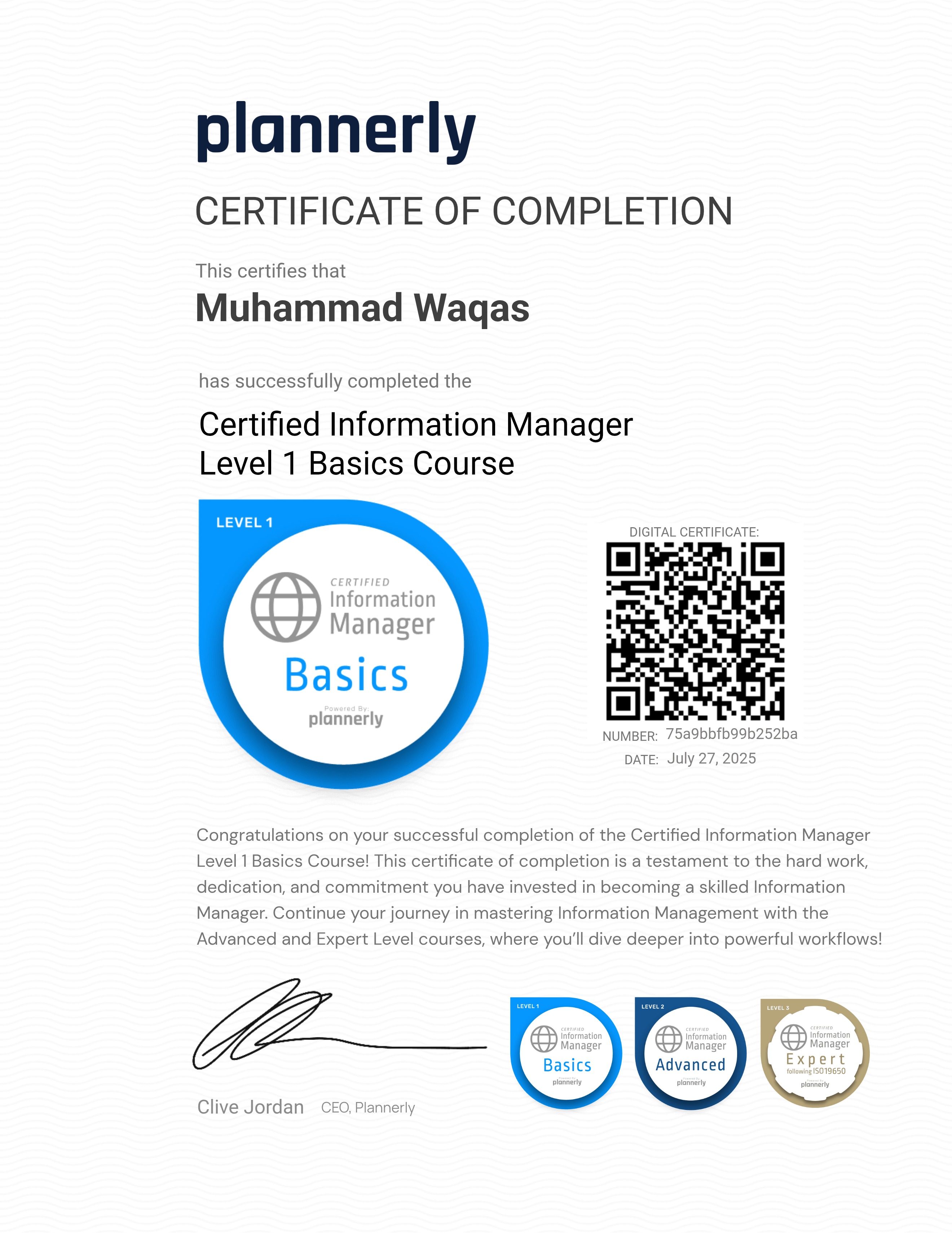Level 1 Information Manager - Basics