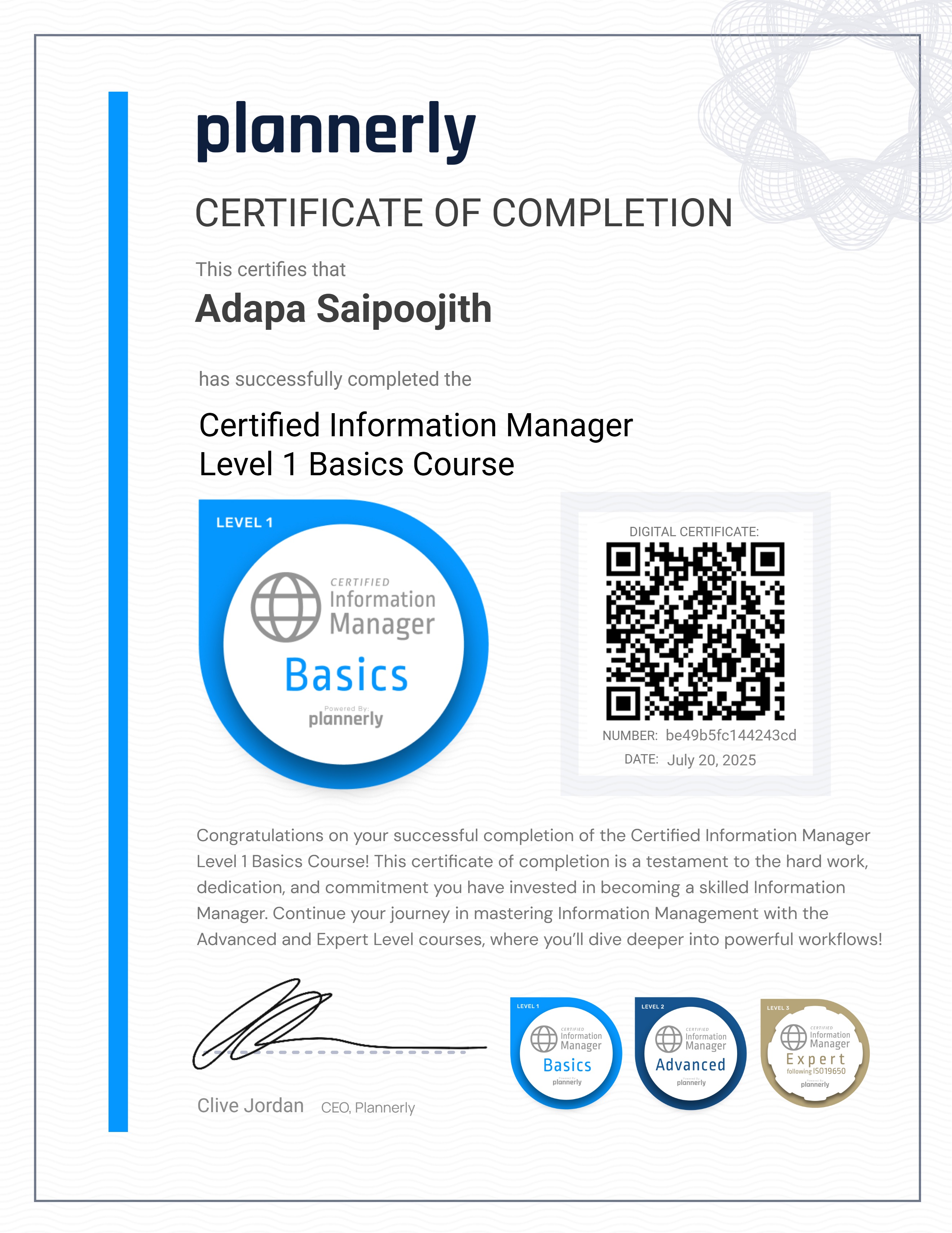 Level 1 Information Manager - Basics