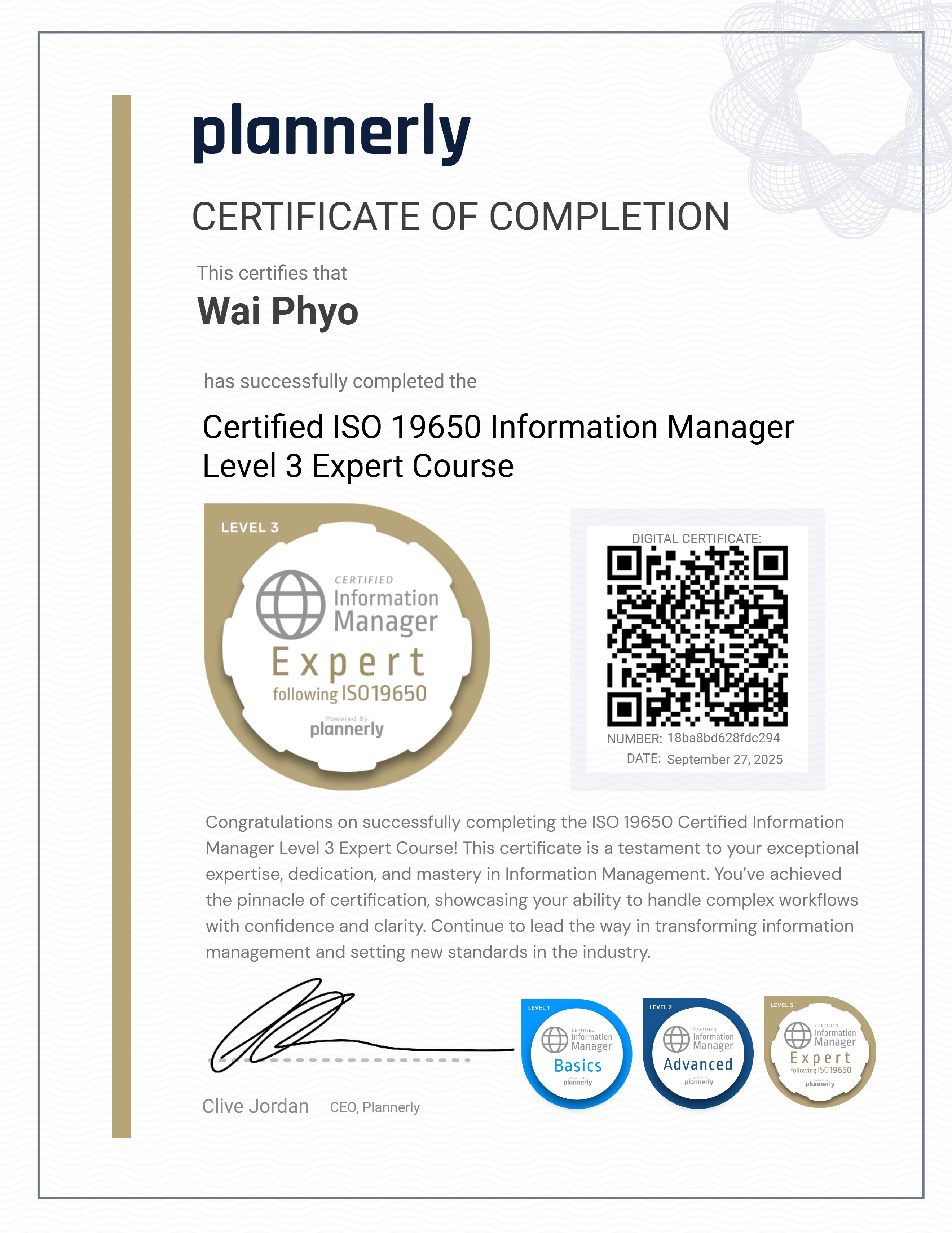 Level 3 Information Manager - ISO 19650 Expert