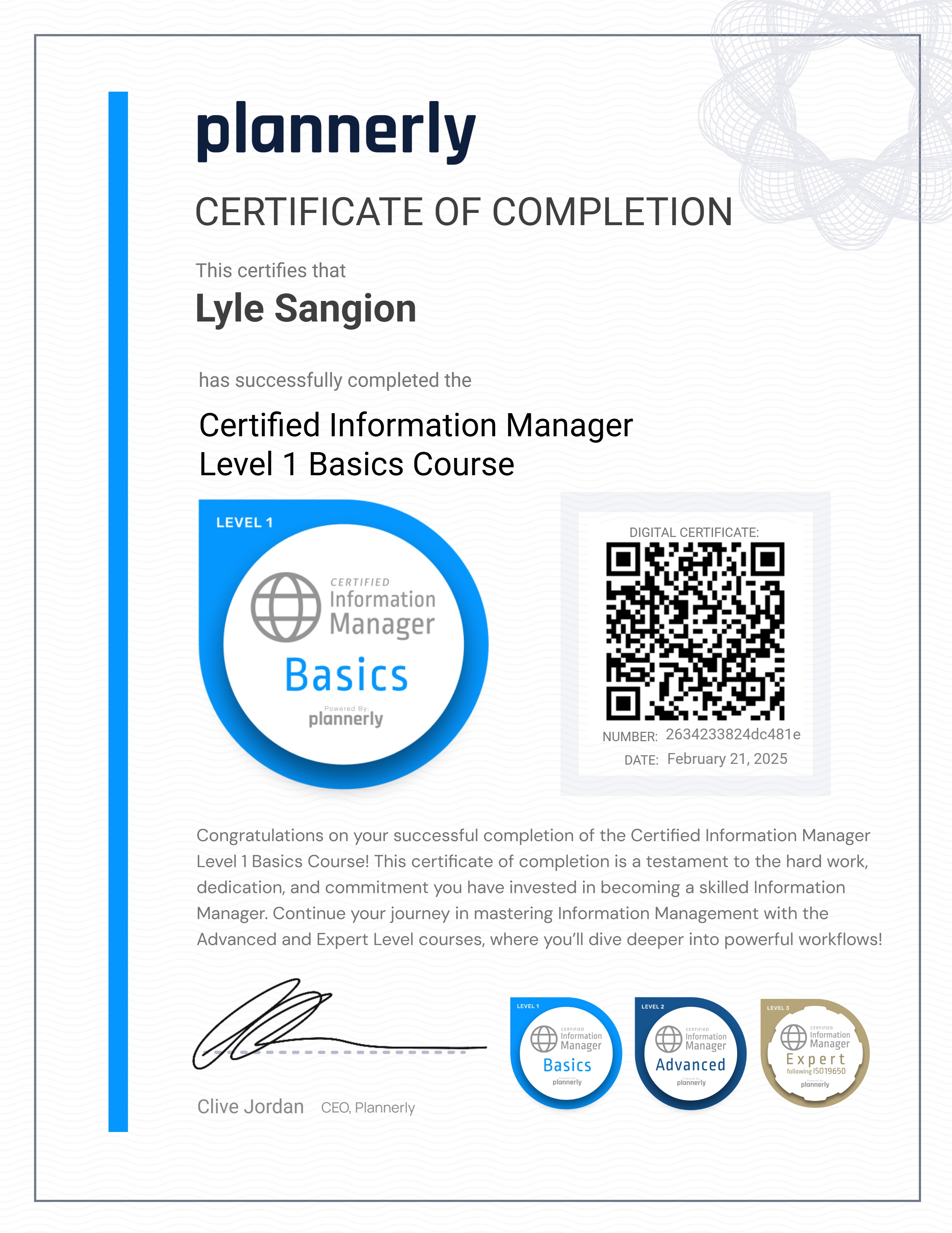 Level 1 Information Manager - Basics