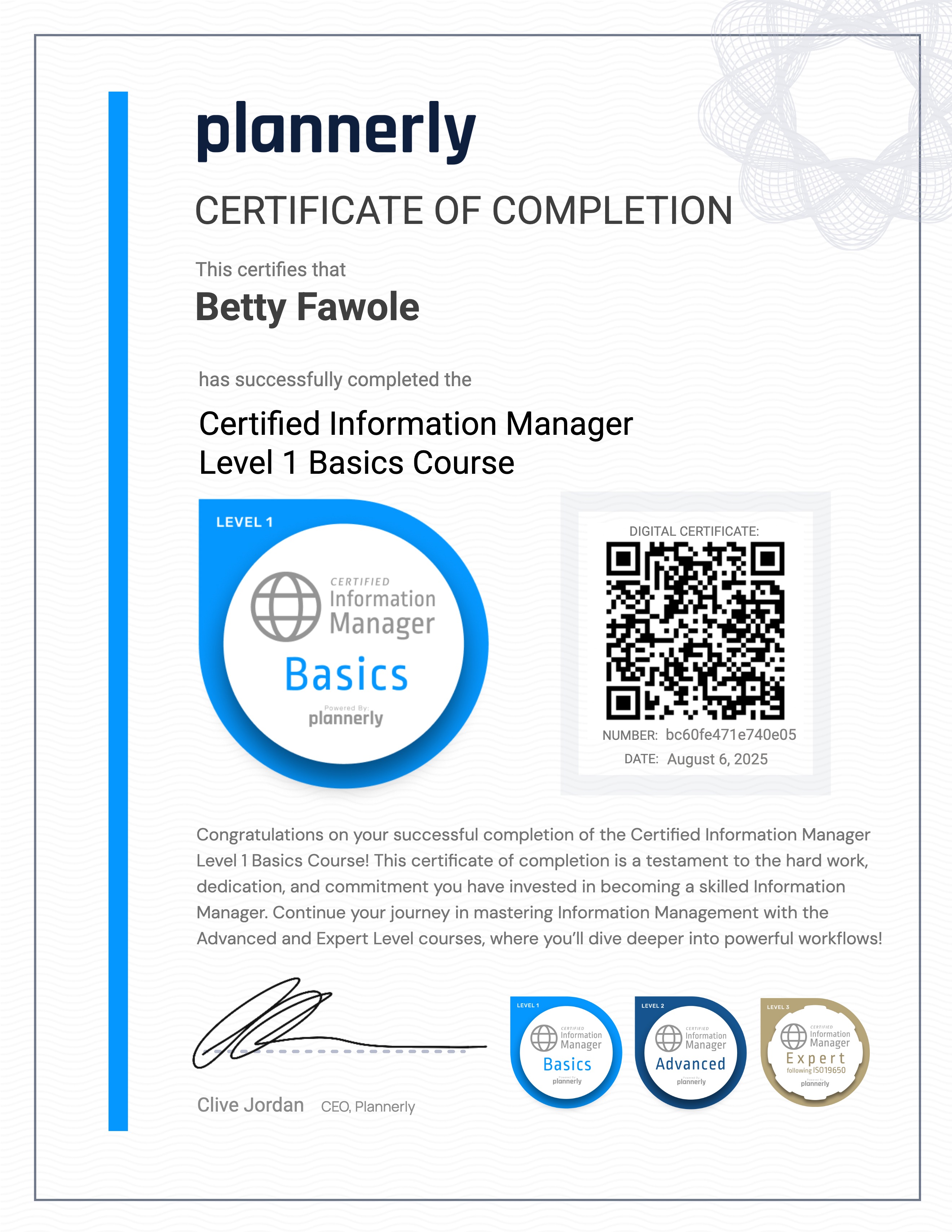 Level 1 Information Manager - Basics