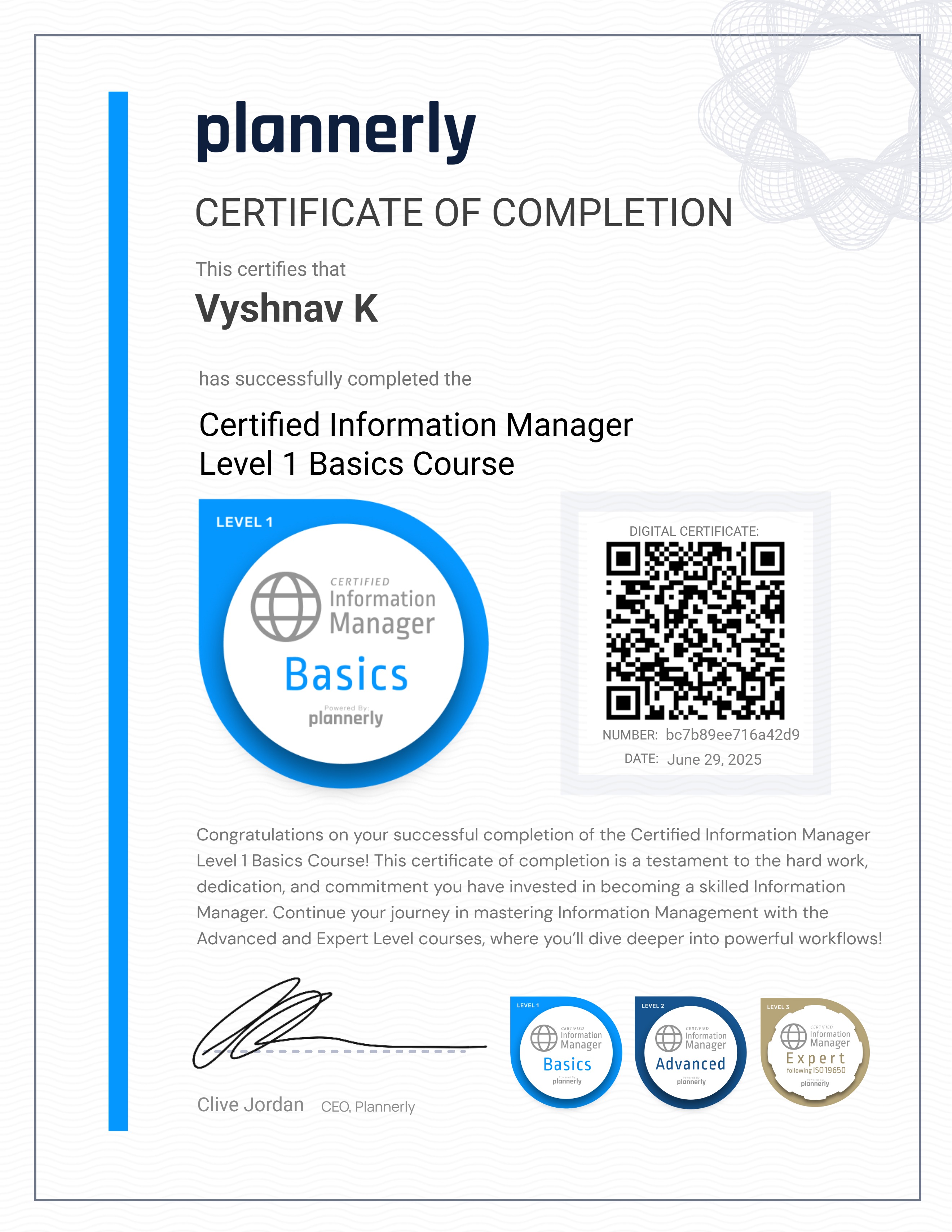 Level 1 Information Manager - Basics