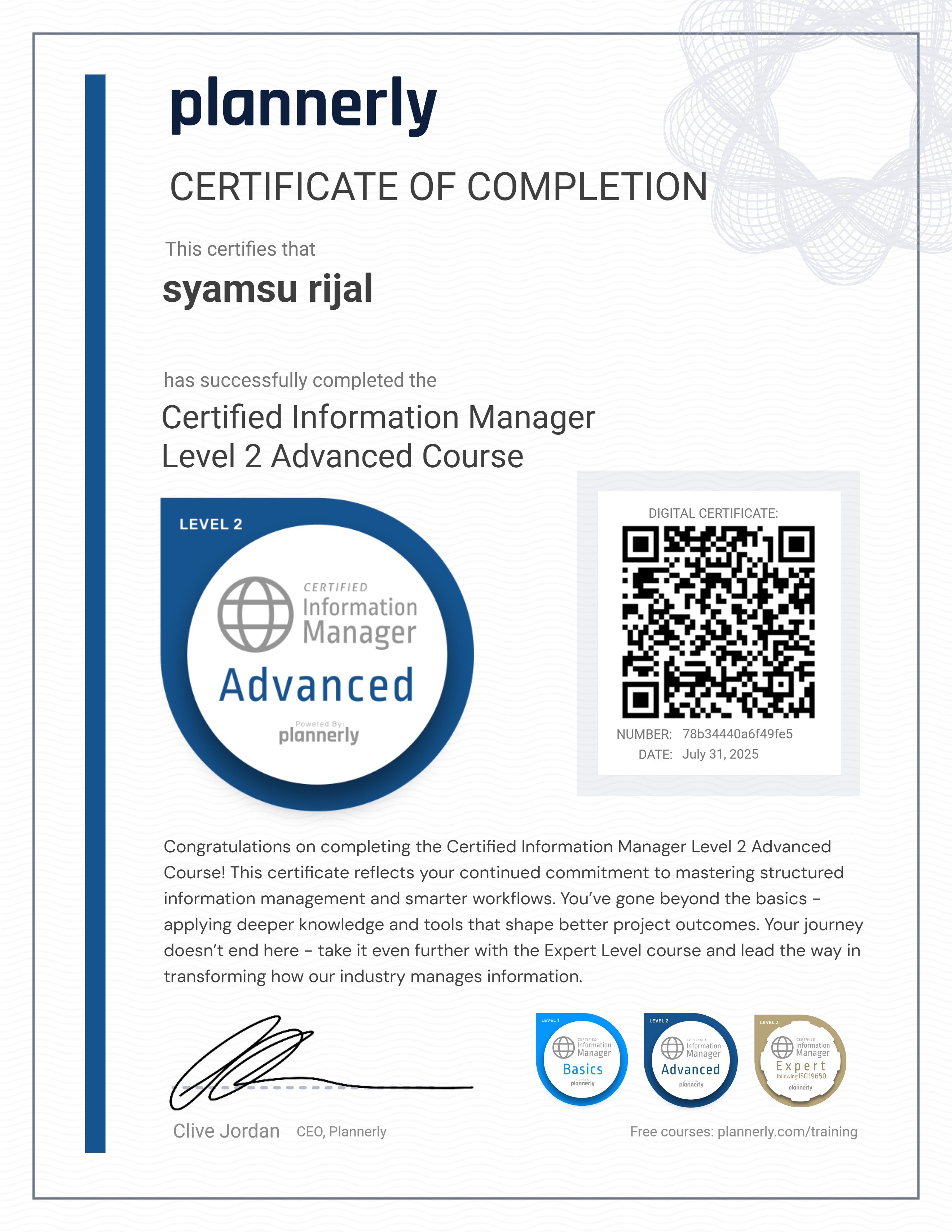 Level 2 Information Manager - Advanced