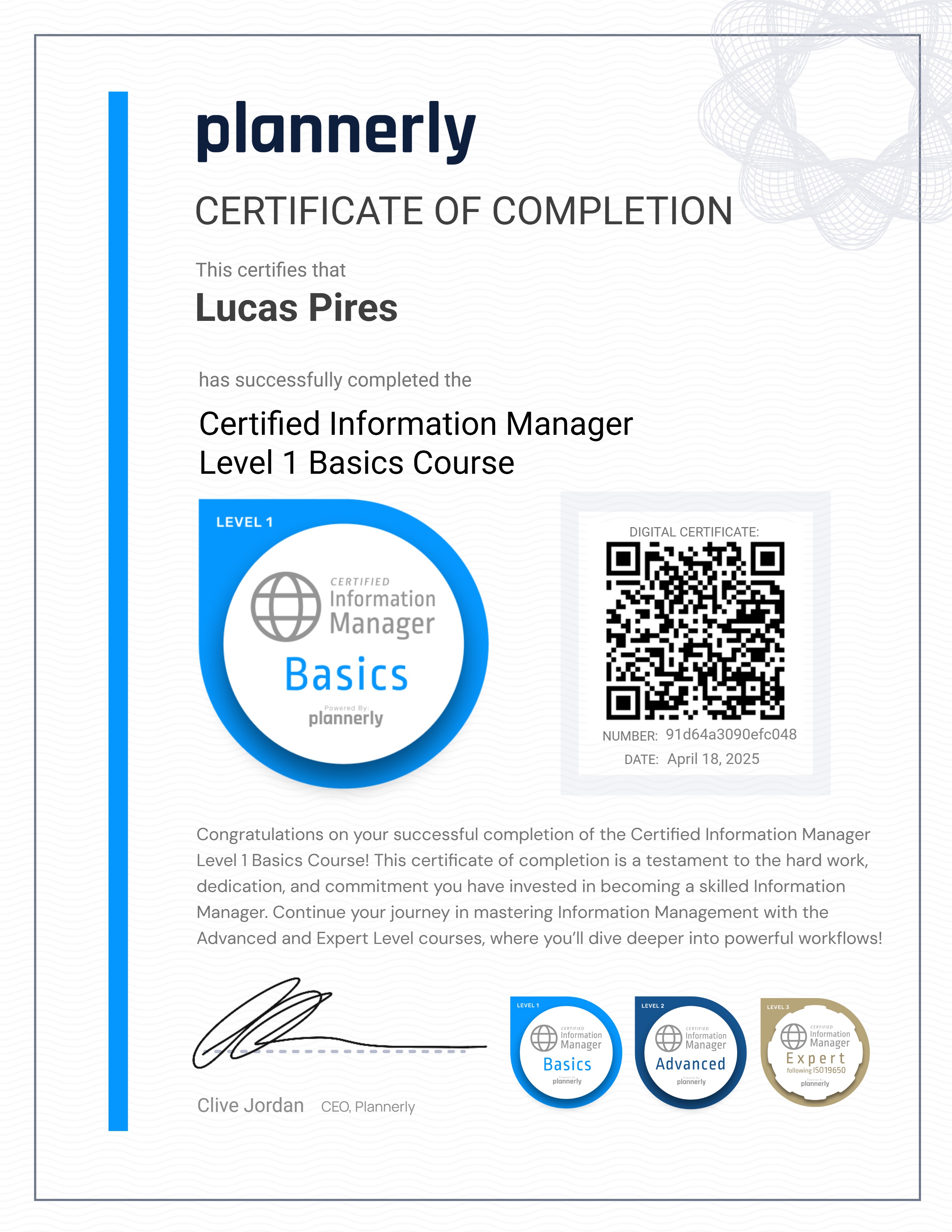 Level 1 Information Manager - Basics