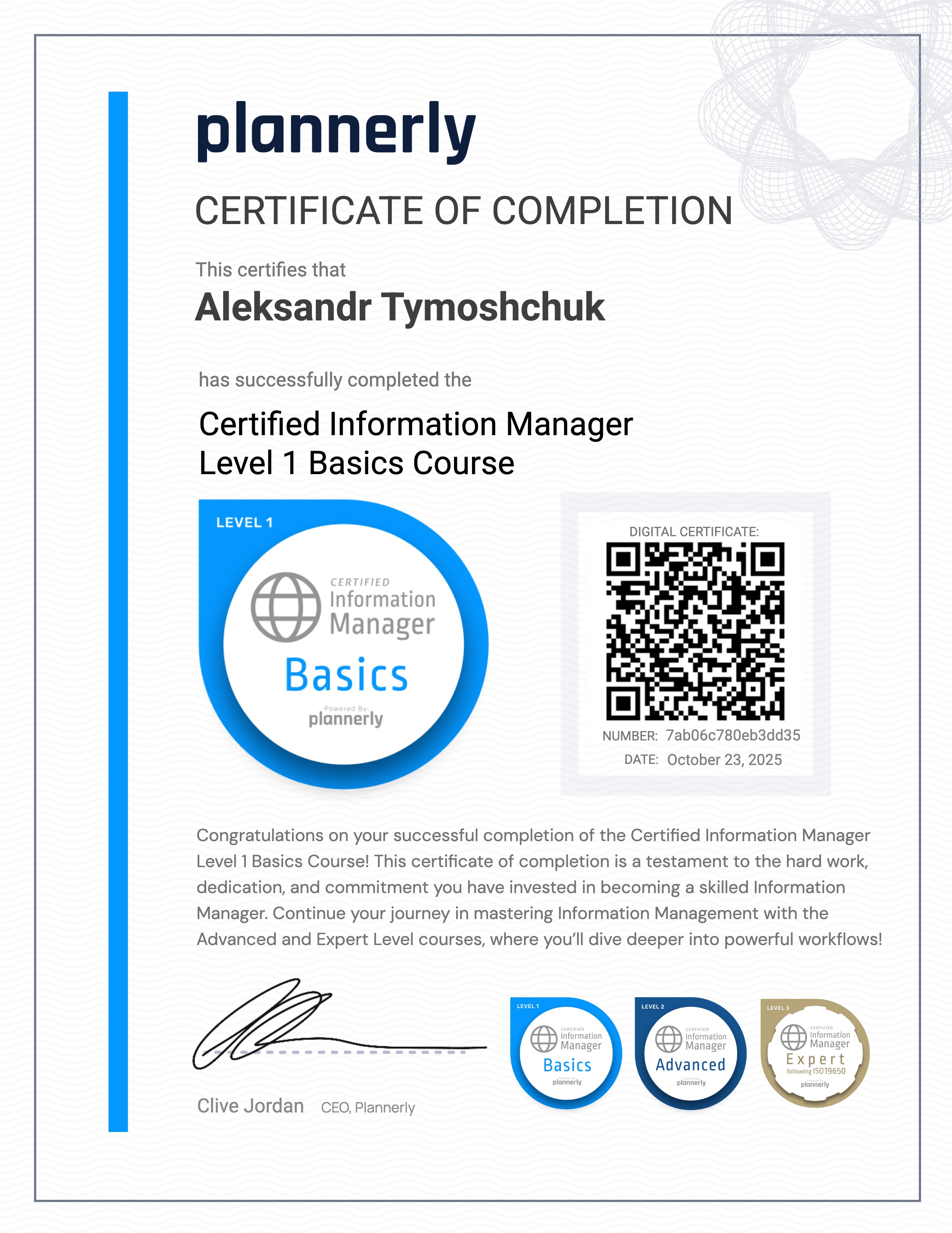 Level 1 Information Manager - Basics