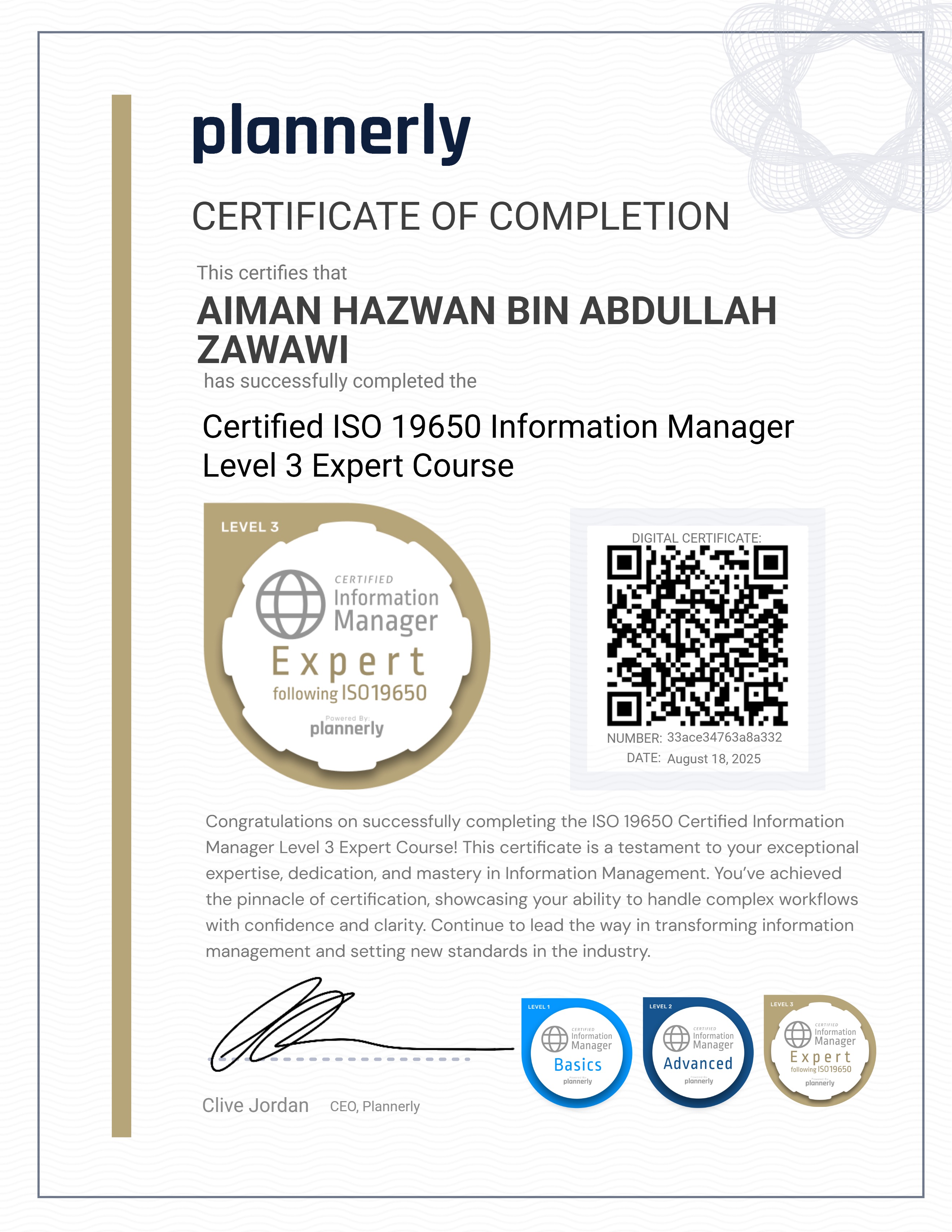 Level 3 Information Manager - ISO 19650 Expert