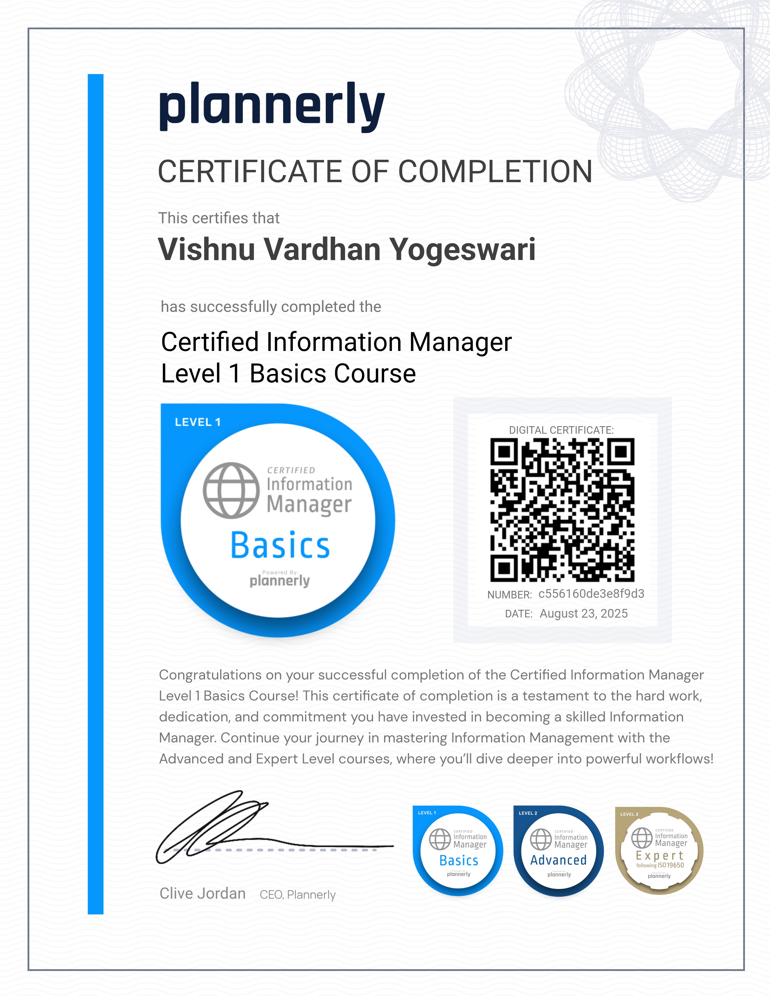 Level 1 Information Manager - Basics