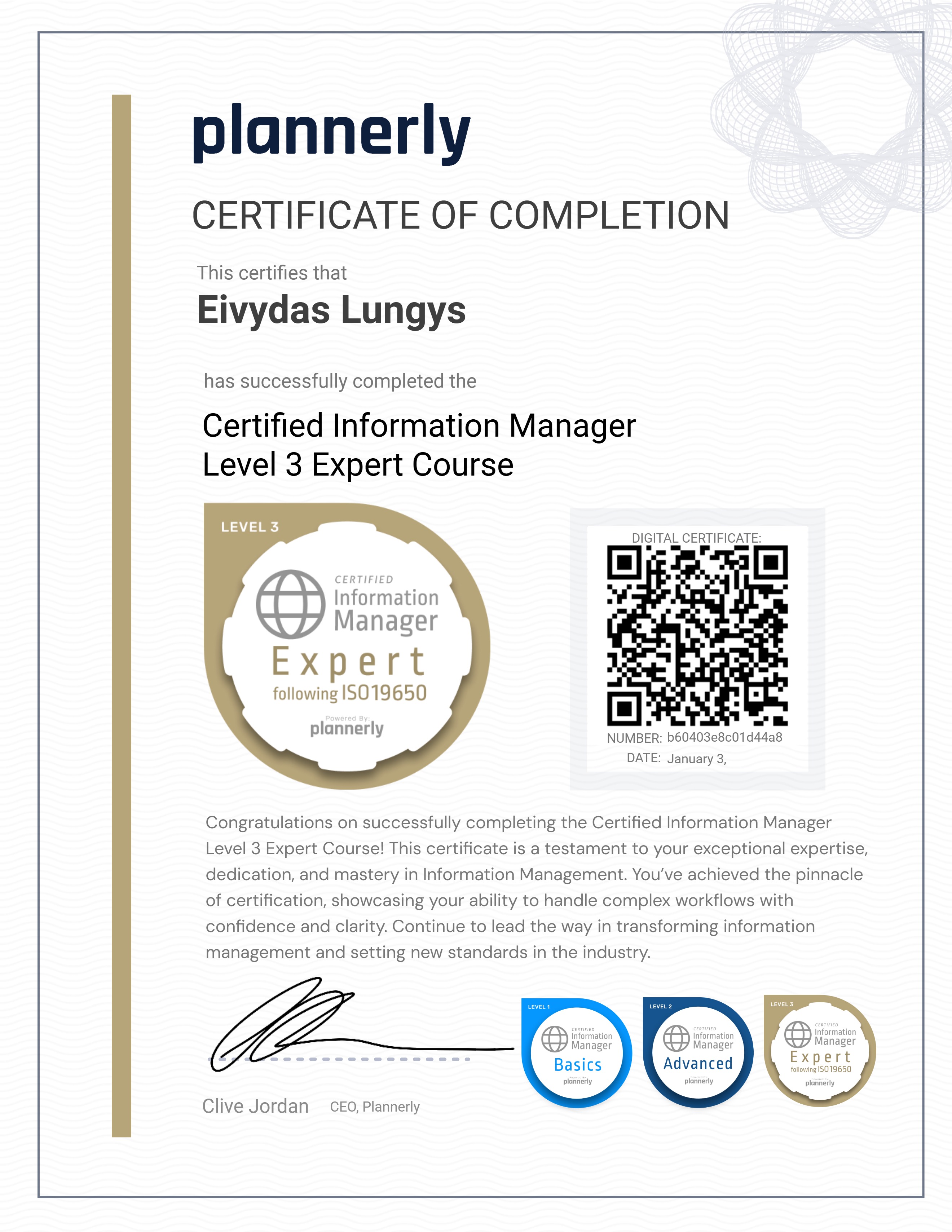 Level 3 Information Manager - ISO 19650 Expert