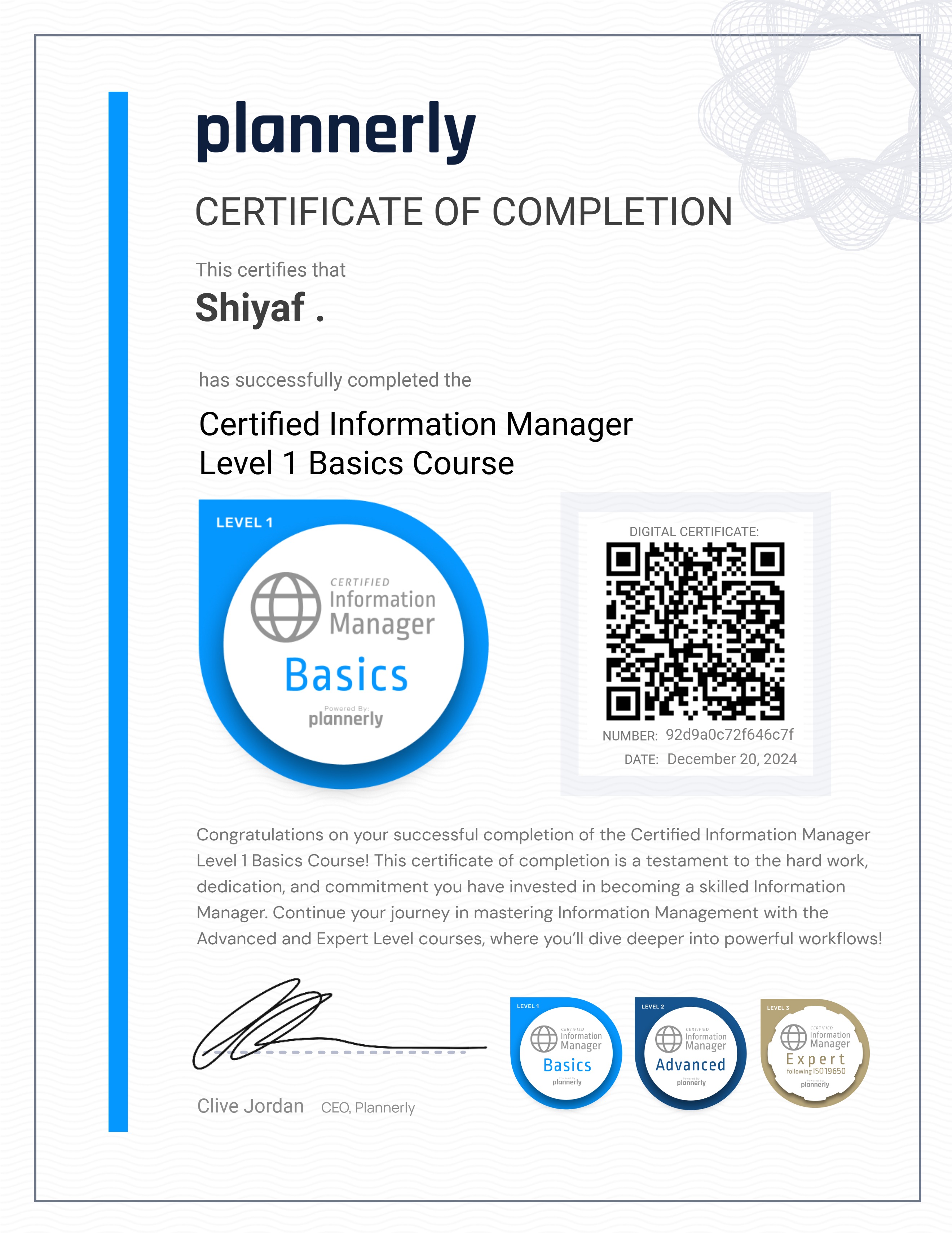 Level 1 Information Manager - Basics