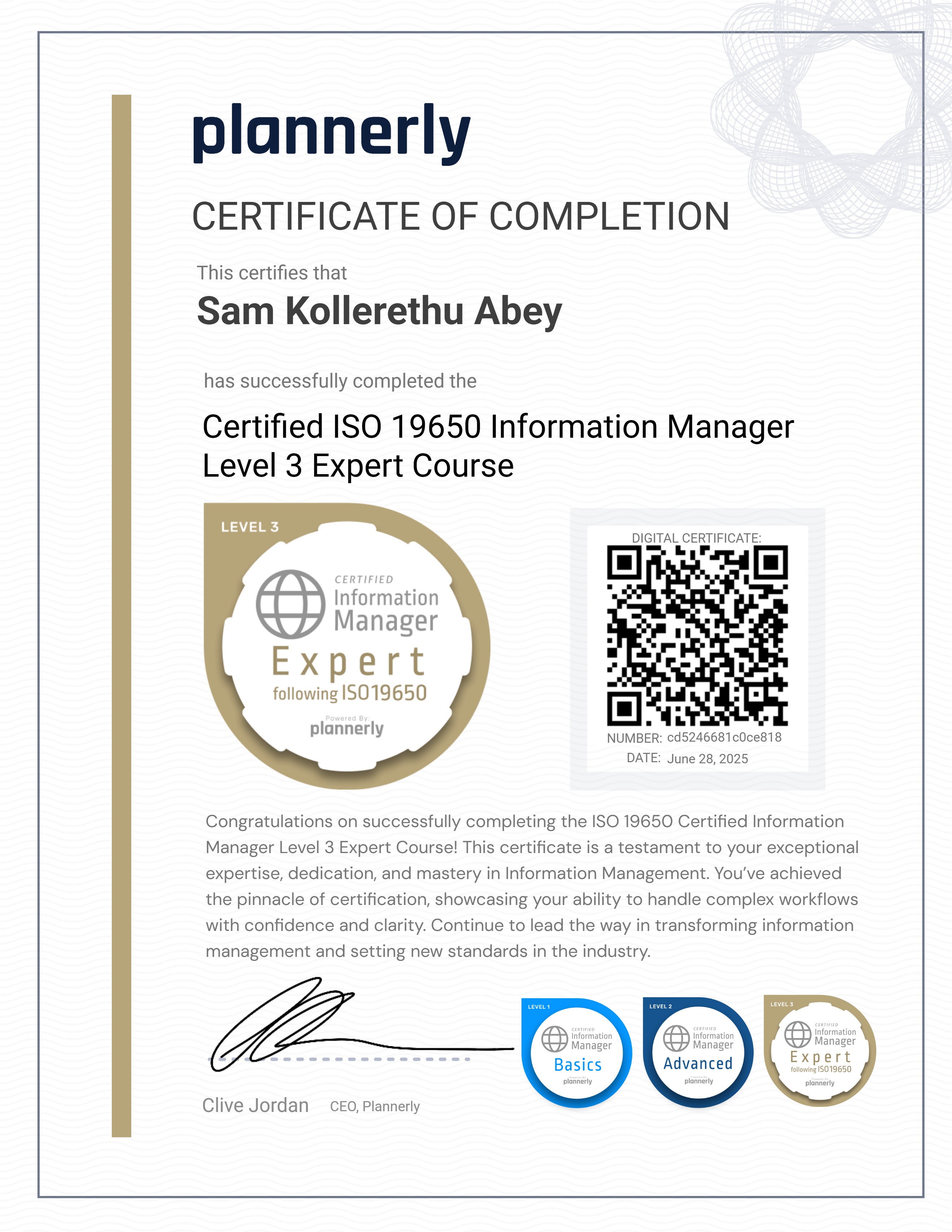 Level 3 Information Manager - ISO 19650 Expert