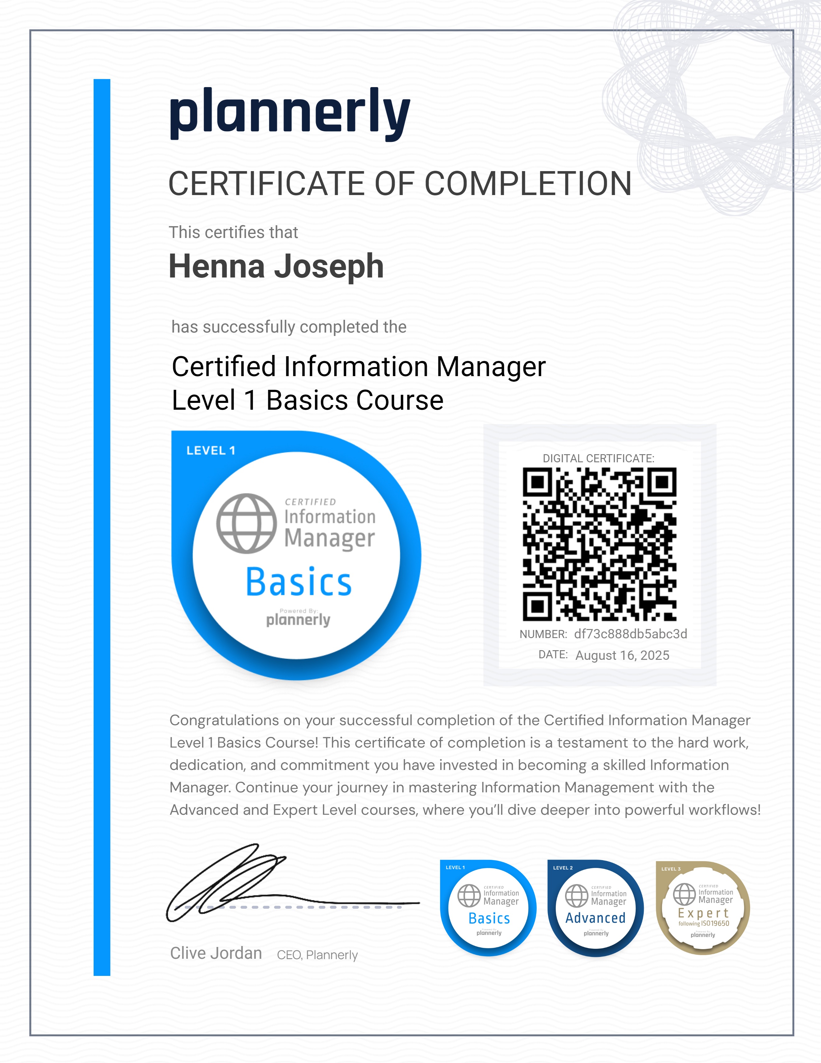 Level 1 Information Manager - Basics