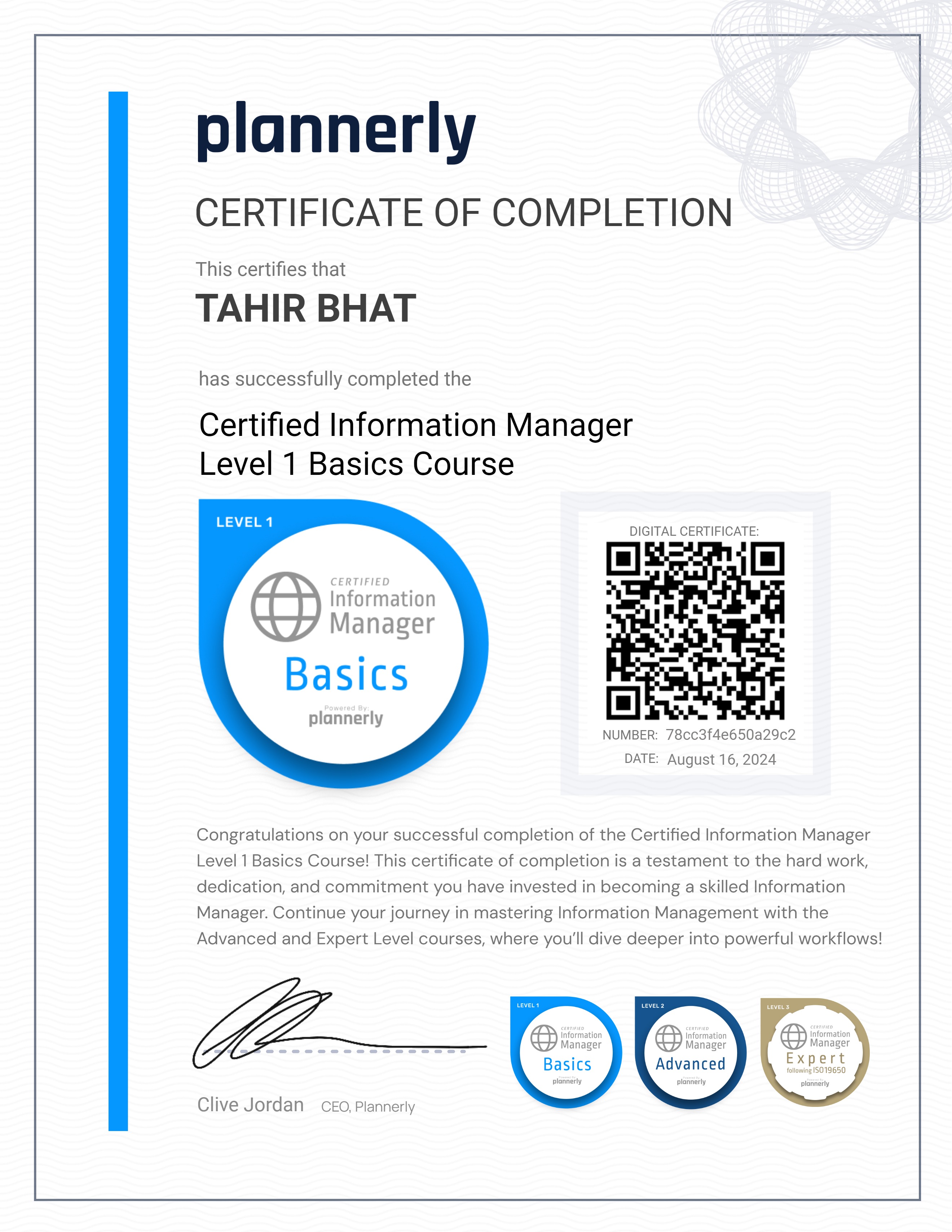 Level 1 Information Manager - Basics