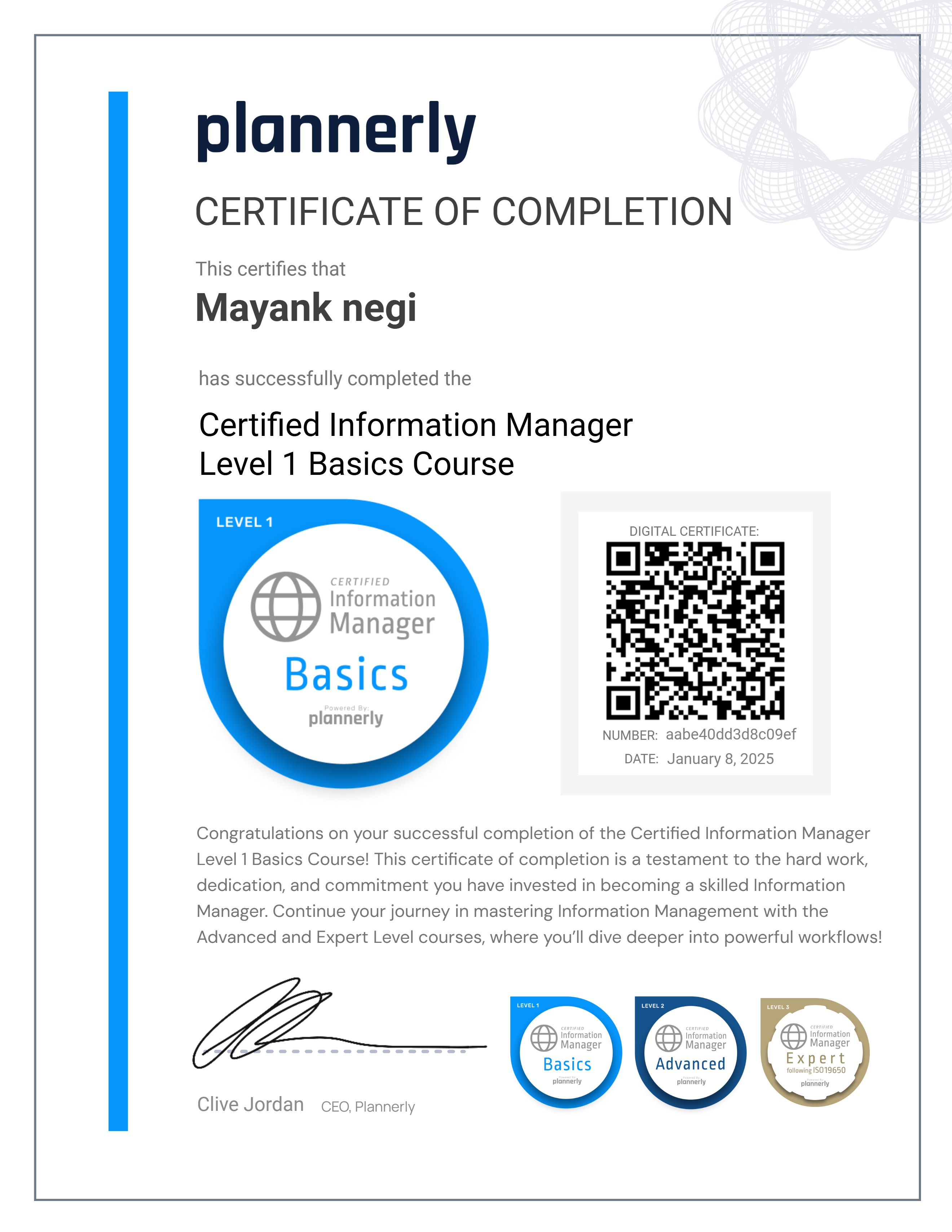 Level 1 Information Manager - Basics