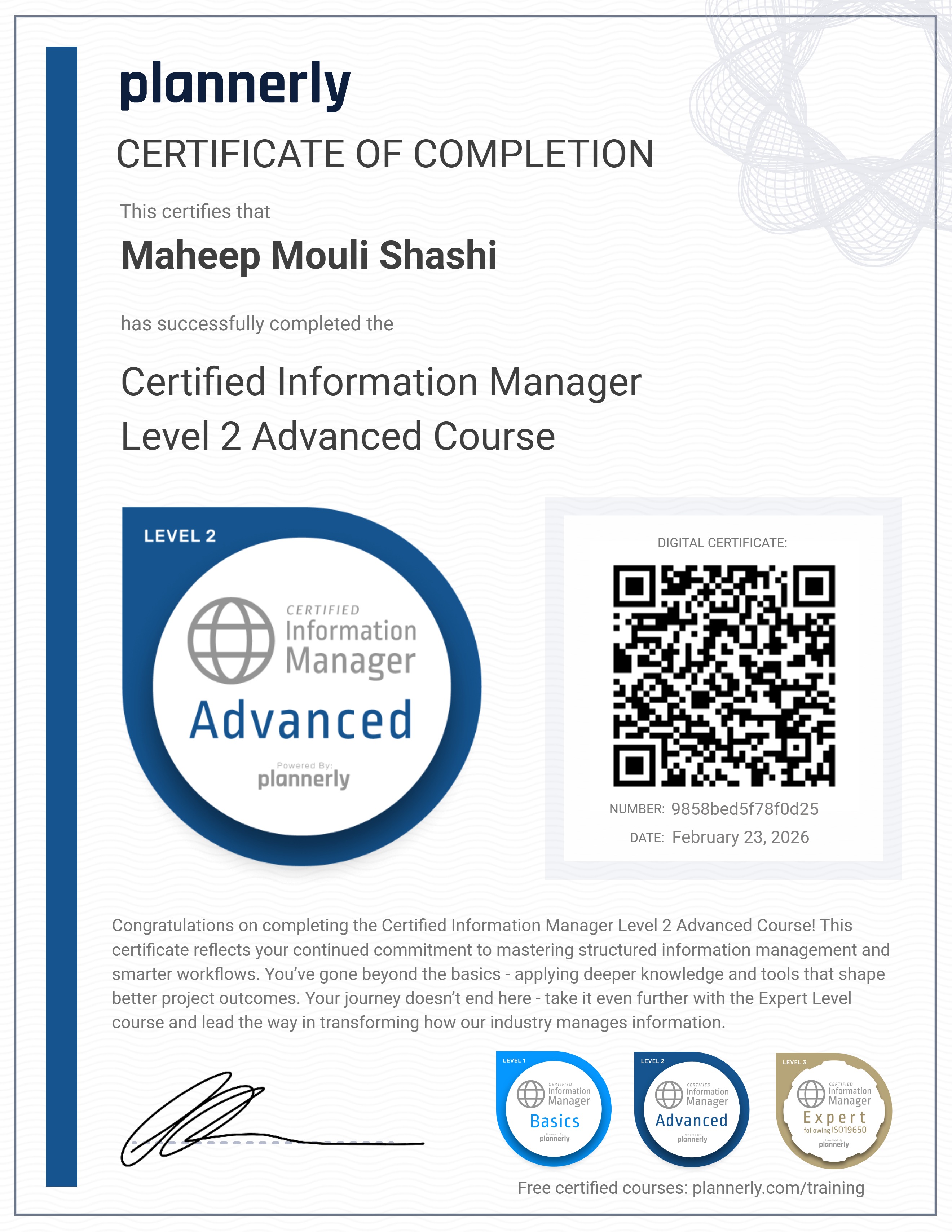 Level 2 Information Manager - Advanced