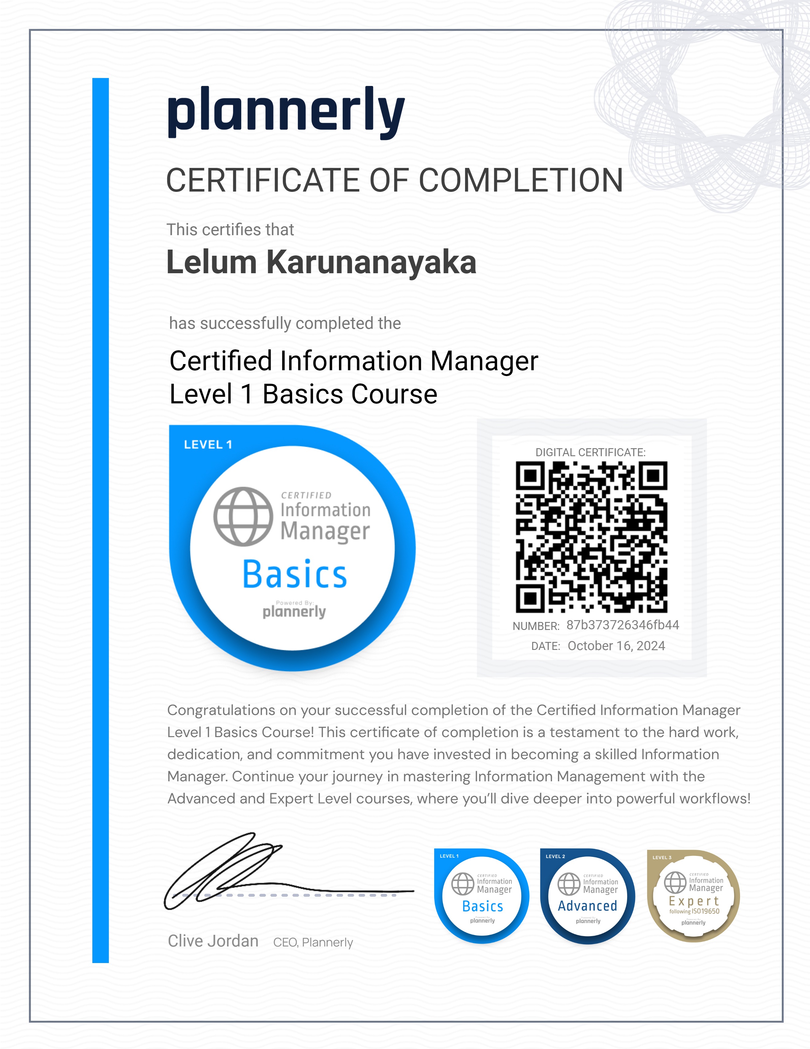 Level 1 Information Manager - Basics