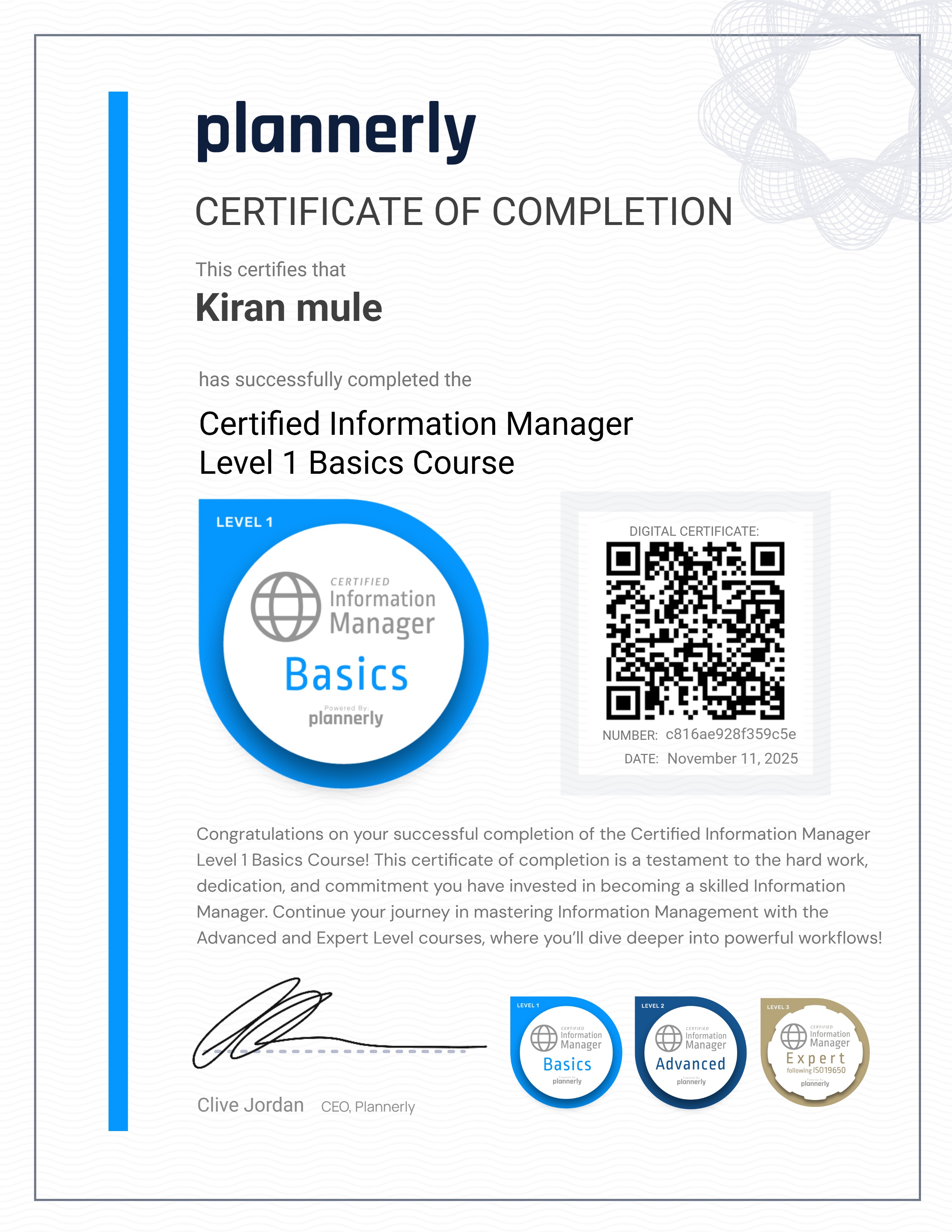 Level 1 Information Manager - Basics