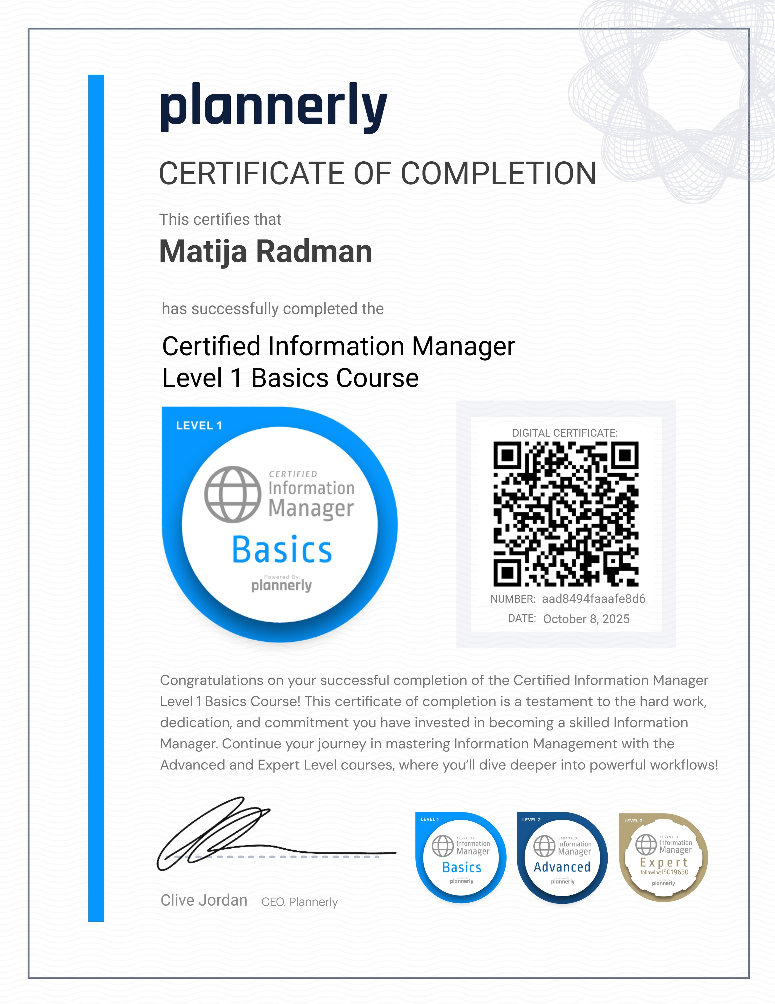 Level 1 Information Manager - Basics