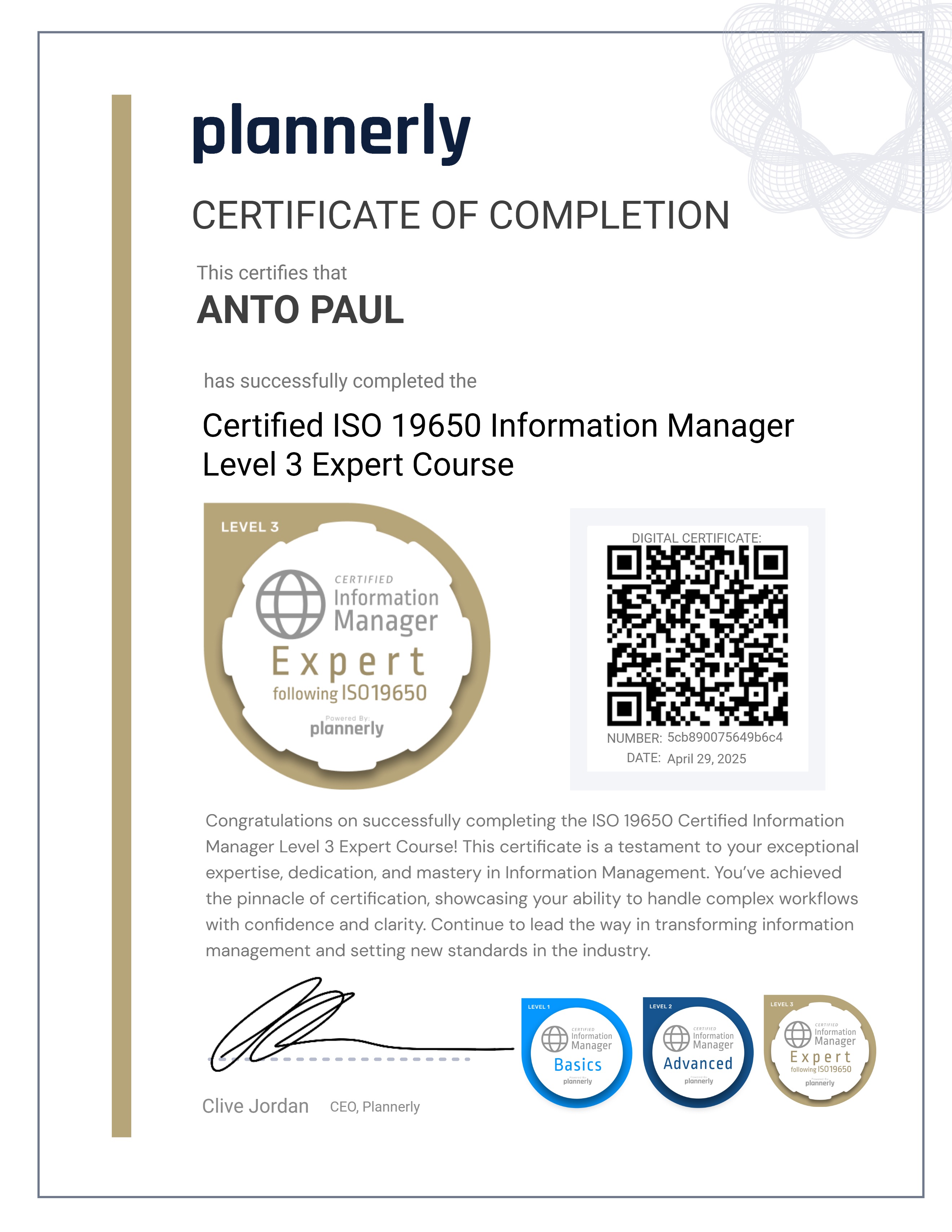 Level 3 Information Manager - ISO 19650 Expert