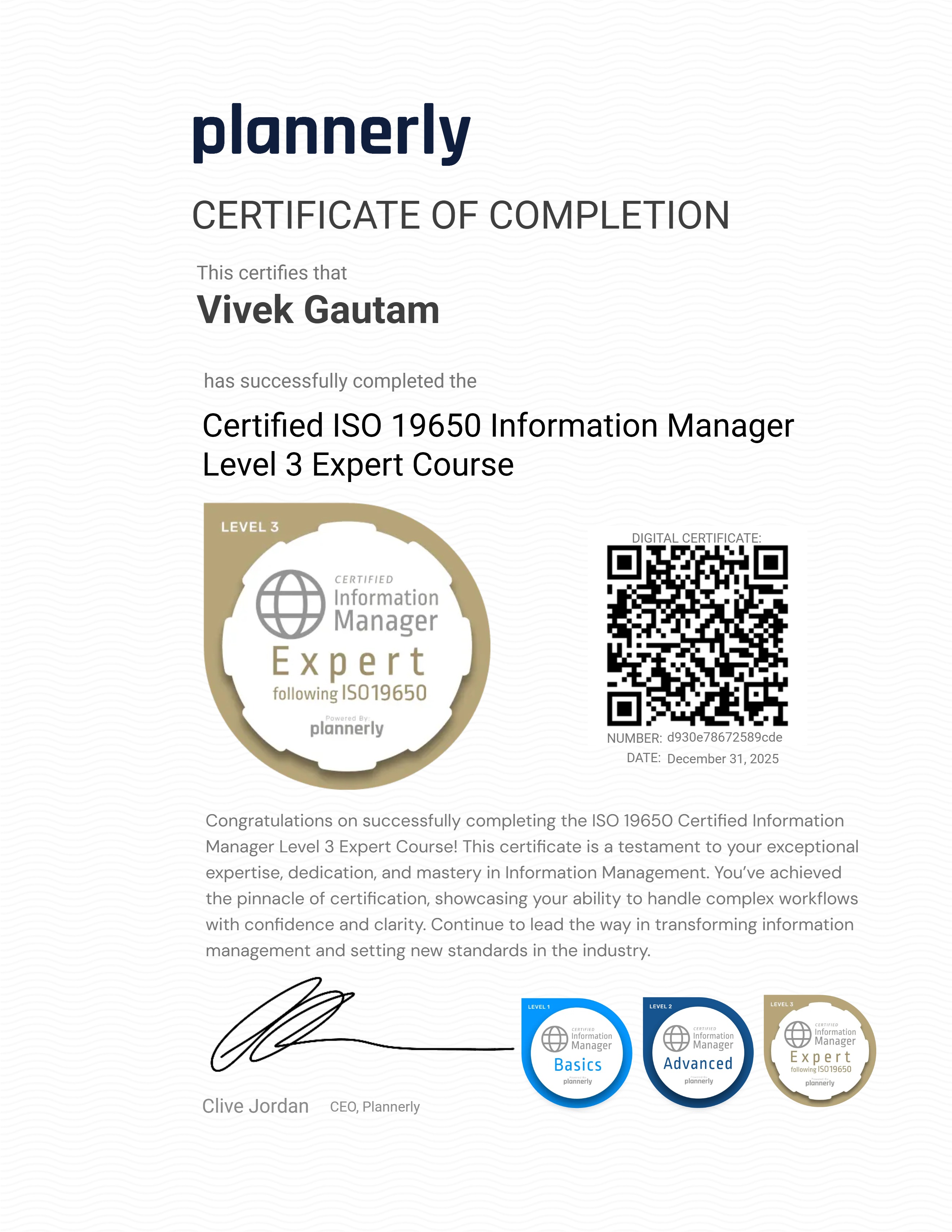 Level 3 Information Manager - ISO 19650 Expert