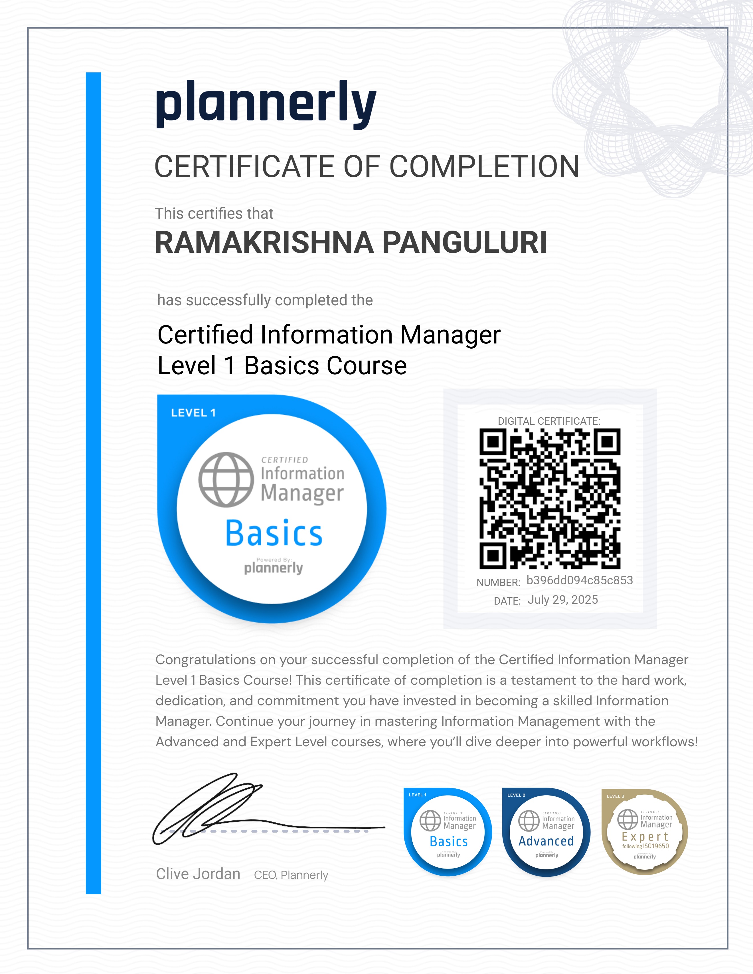 Level 1 Information Manager - Basics