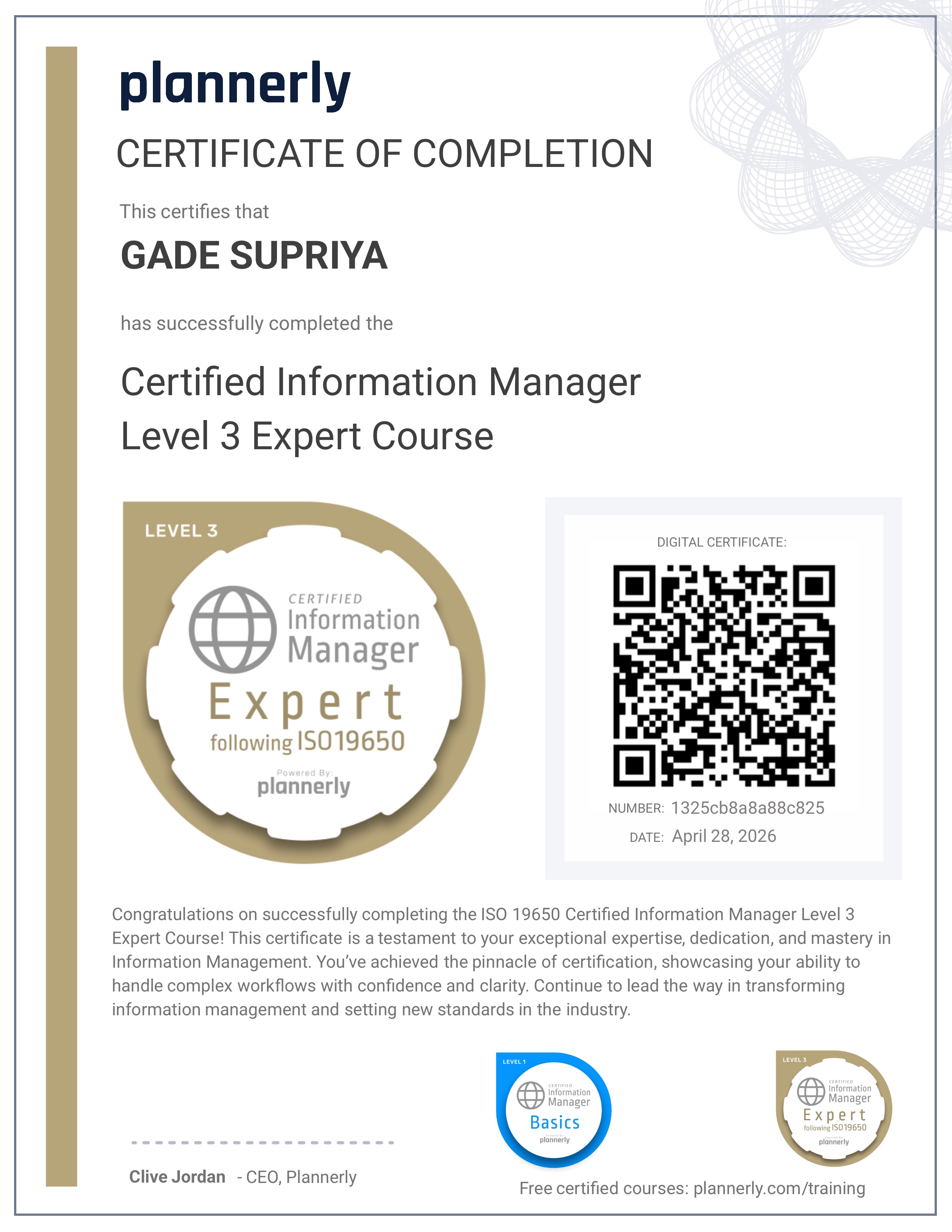 Level 3 Information Manager - ISO 19650 Expert