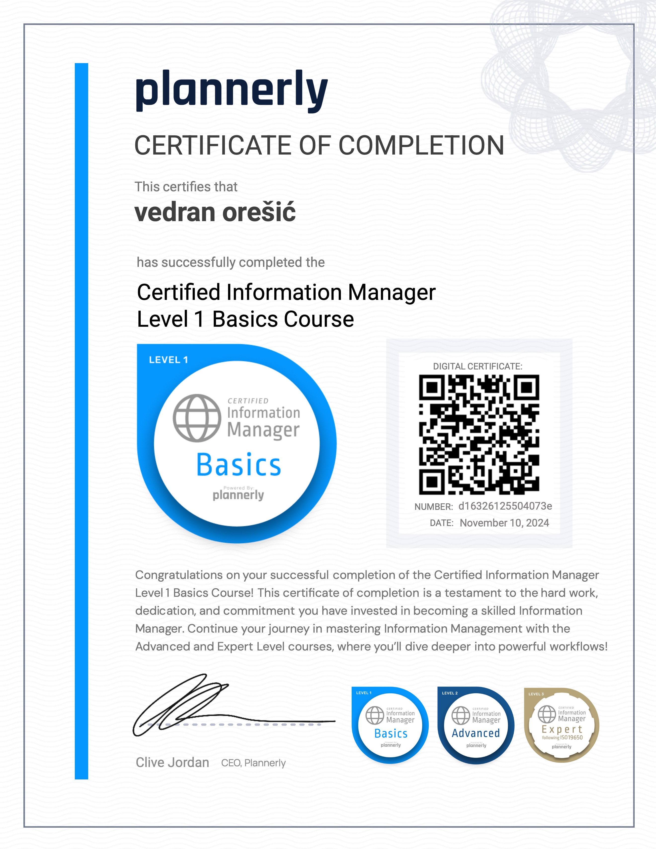 Level 1 Information Manager - Basics