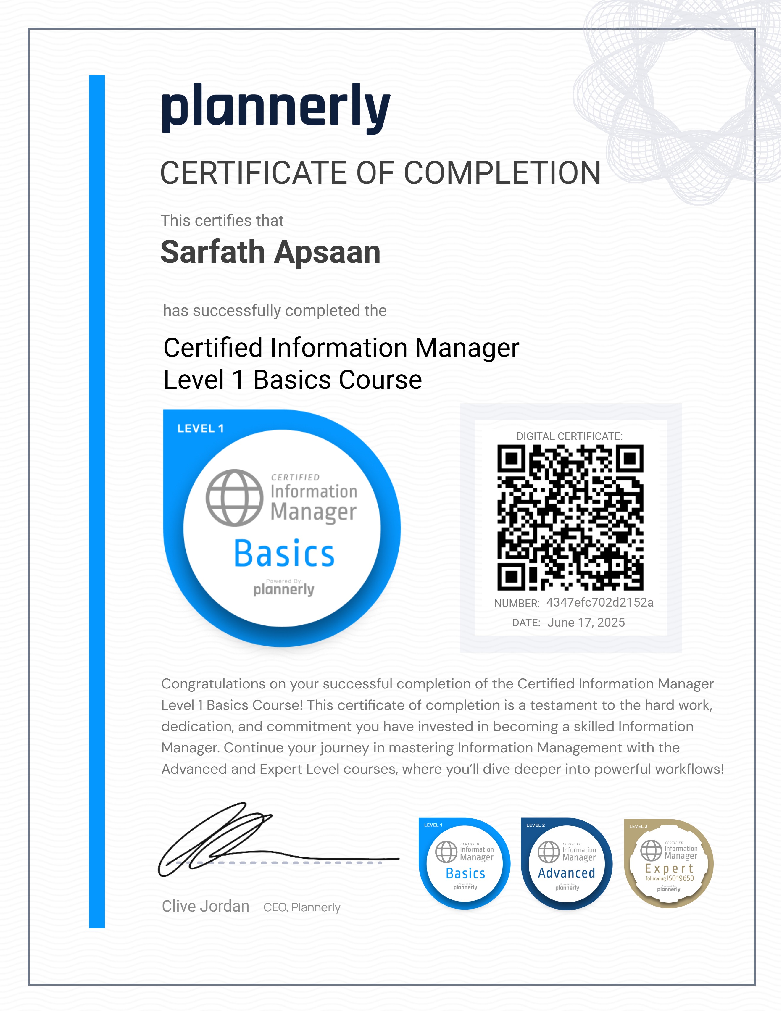 Level 1 Information Manager - Basics