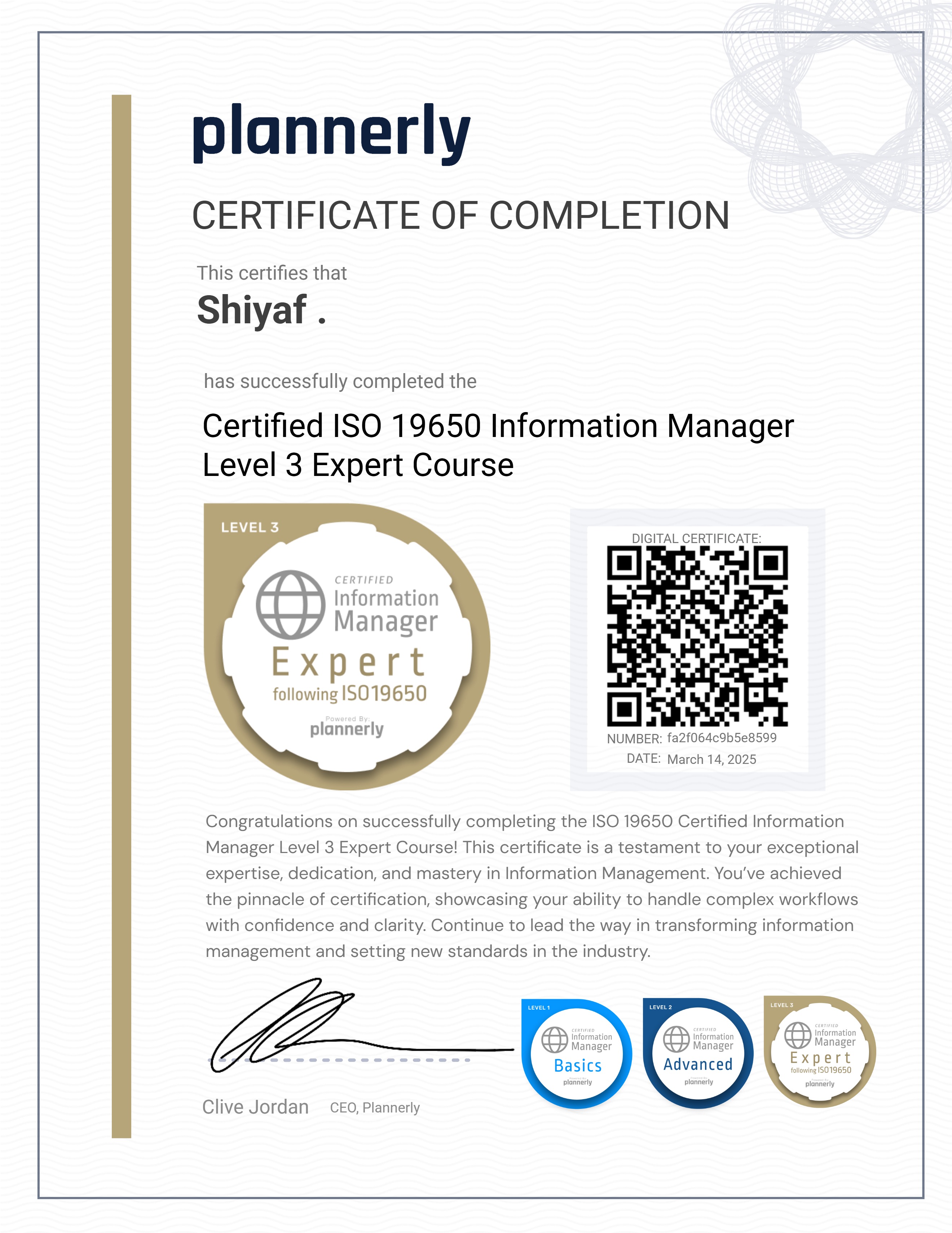 Level 3 Information Manager - ISO 19650 Expert