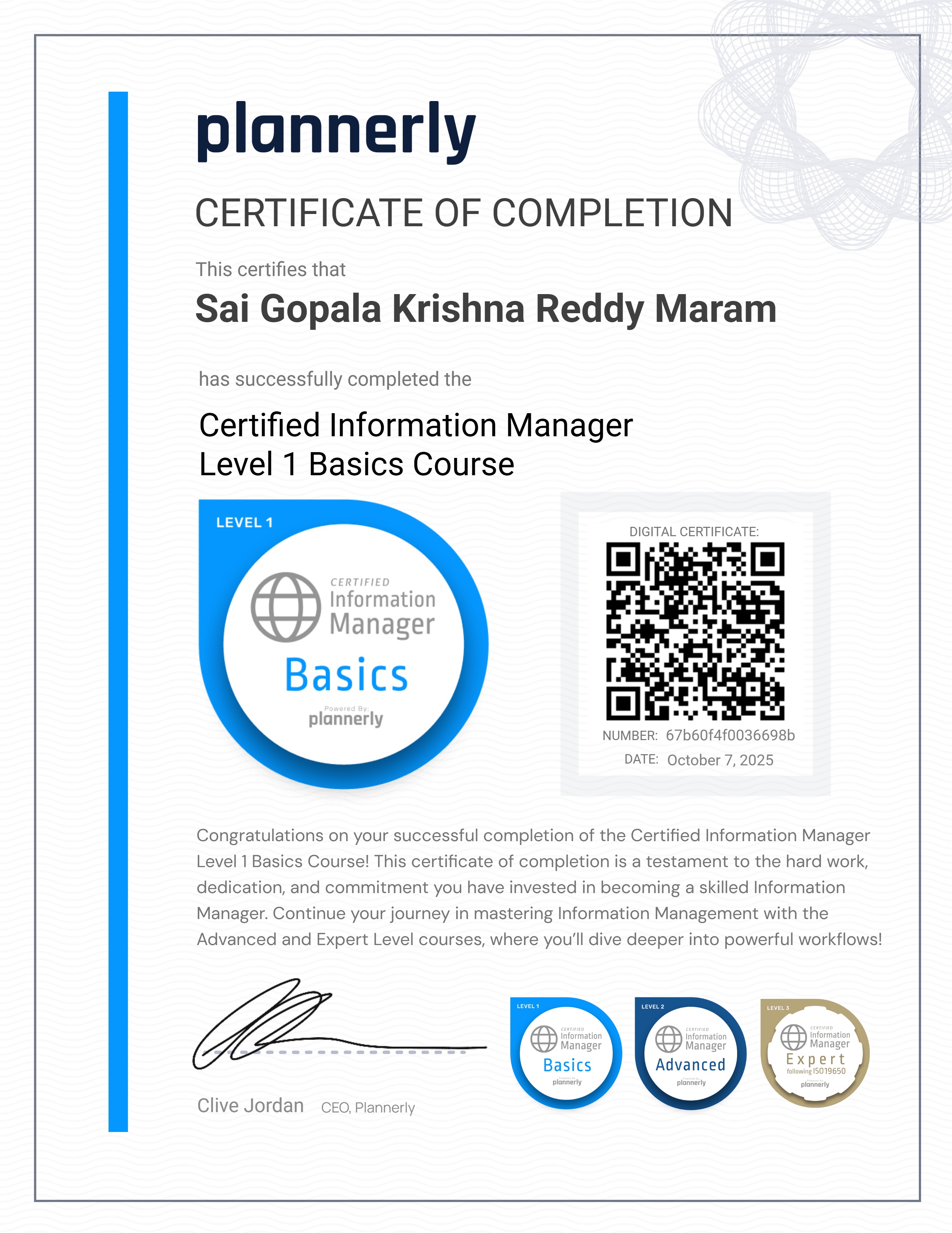 Level 1 Information Manager - Basics