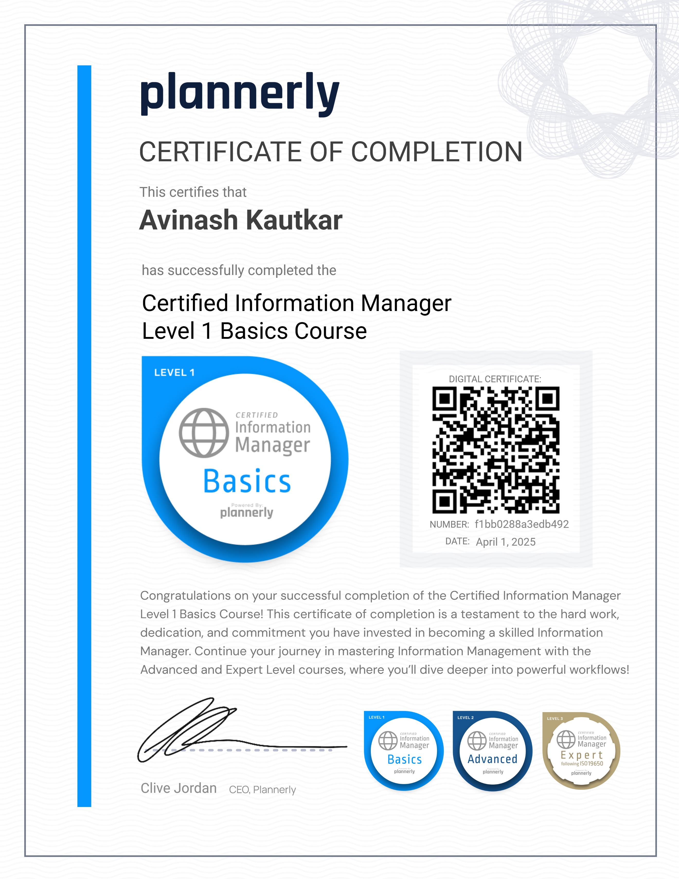 Level 1 Information Manager - Basics