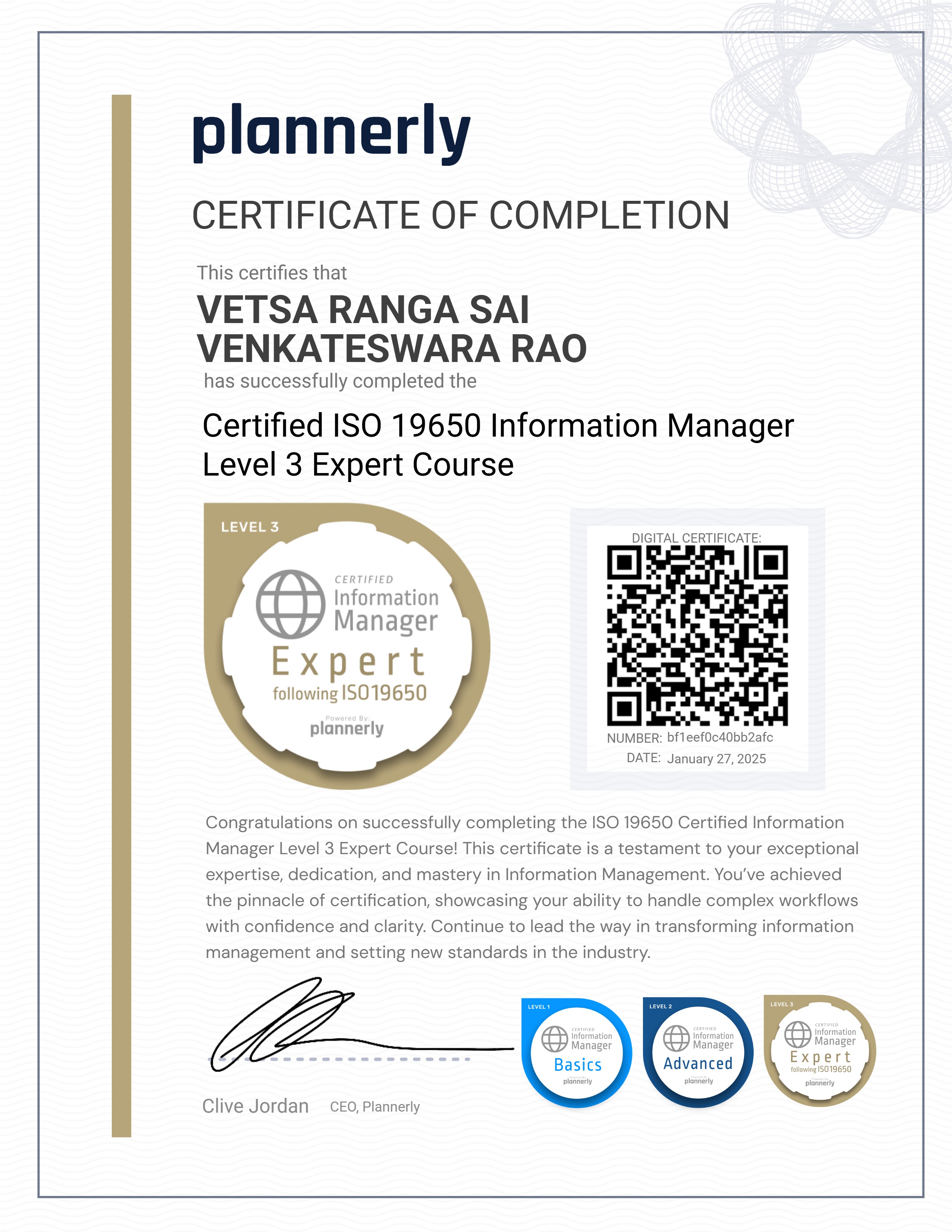 Level 3 Information Manager - ISO 19650 Expert
