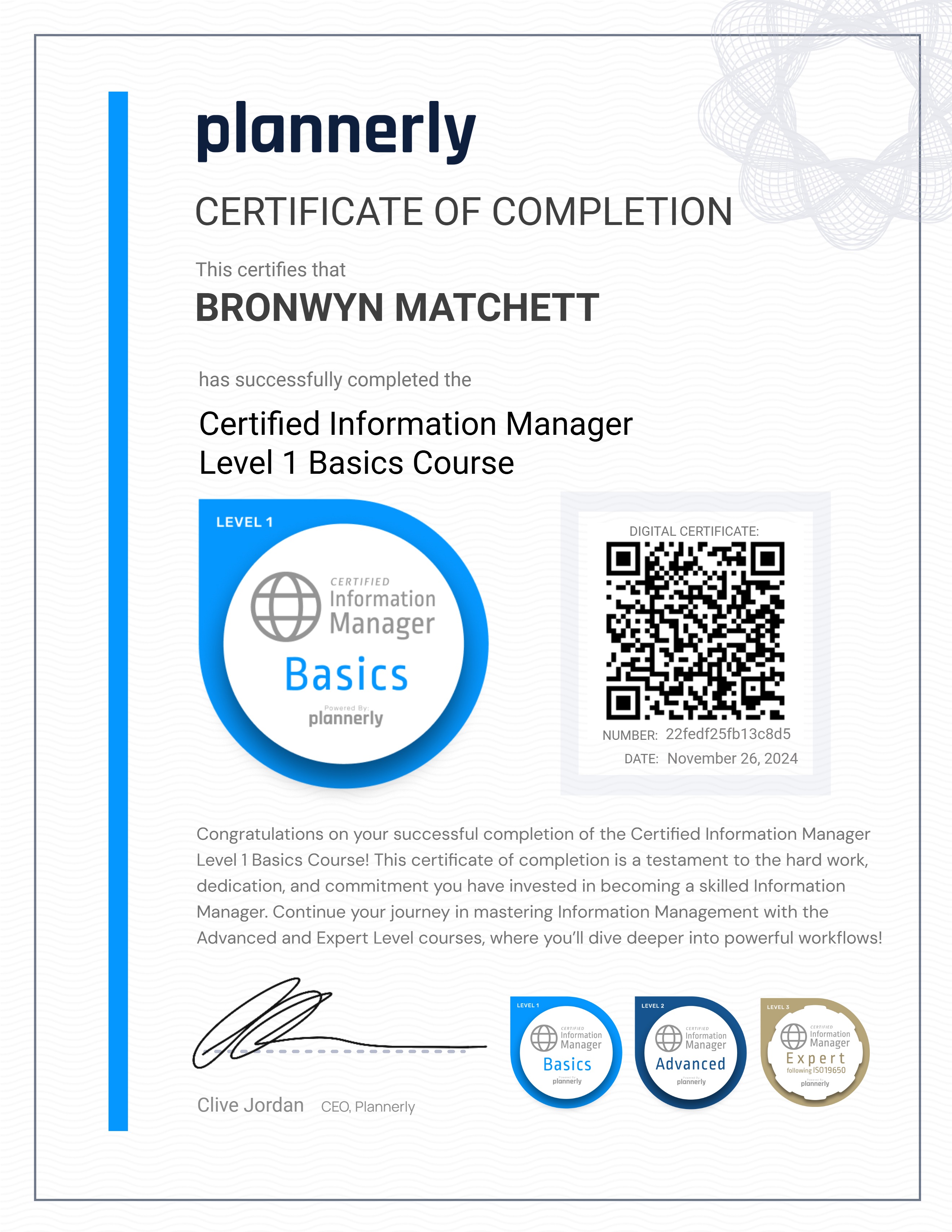 Level 1 Information Manager - Basics