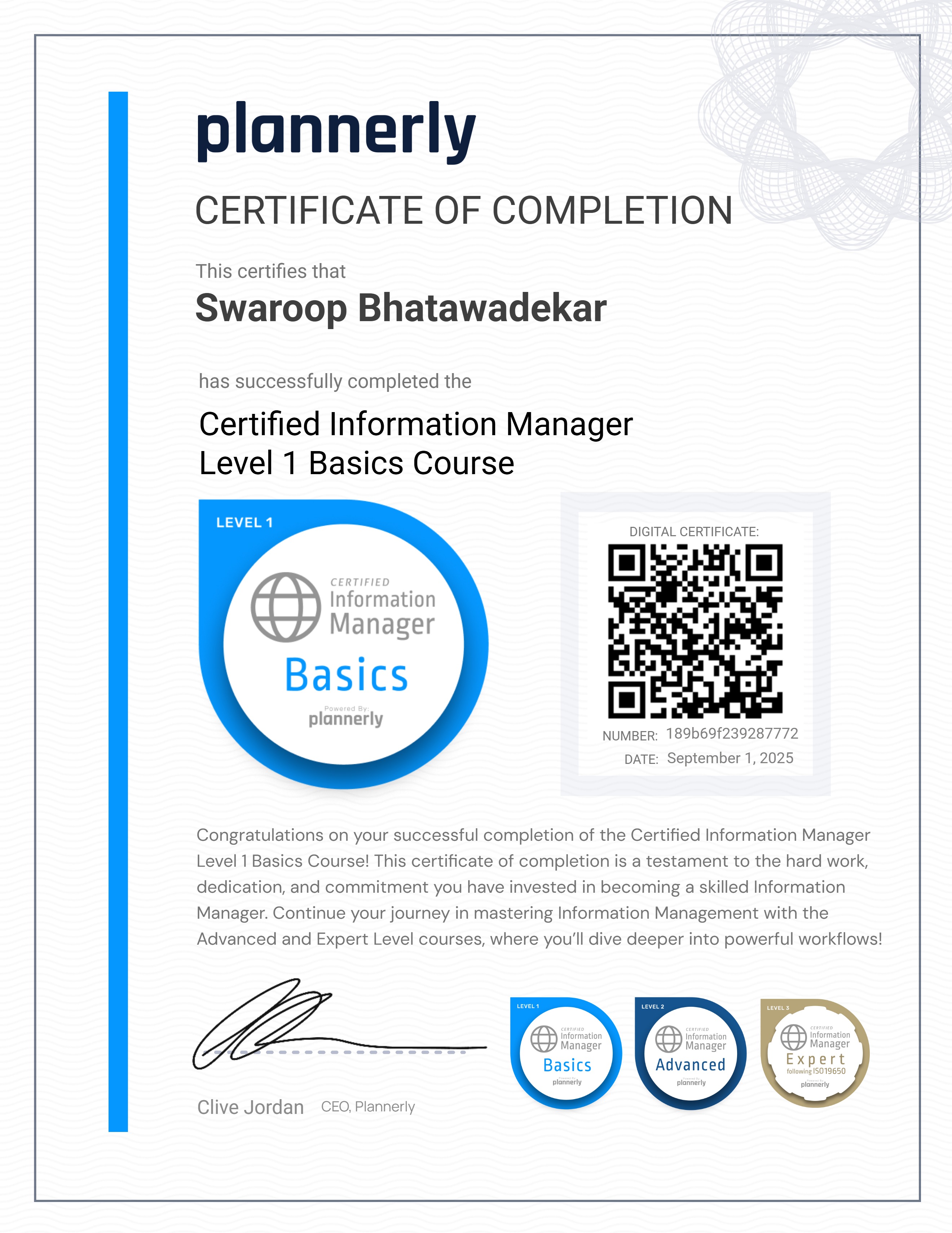 Level 1 Information Manager - Basics