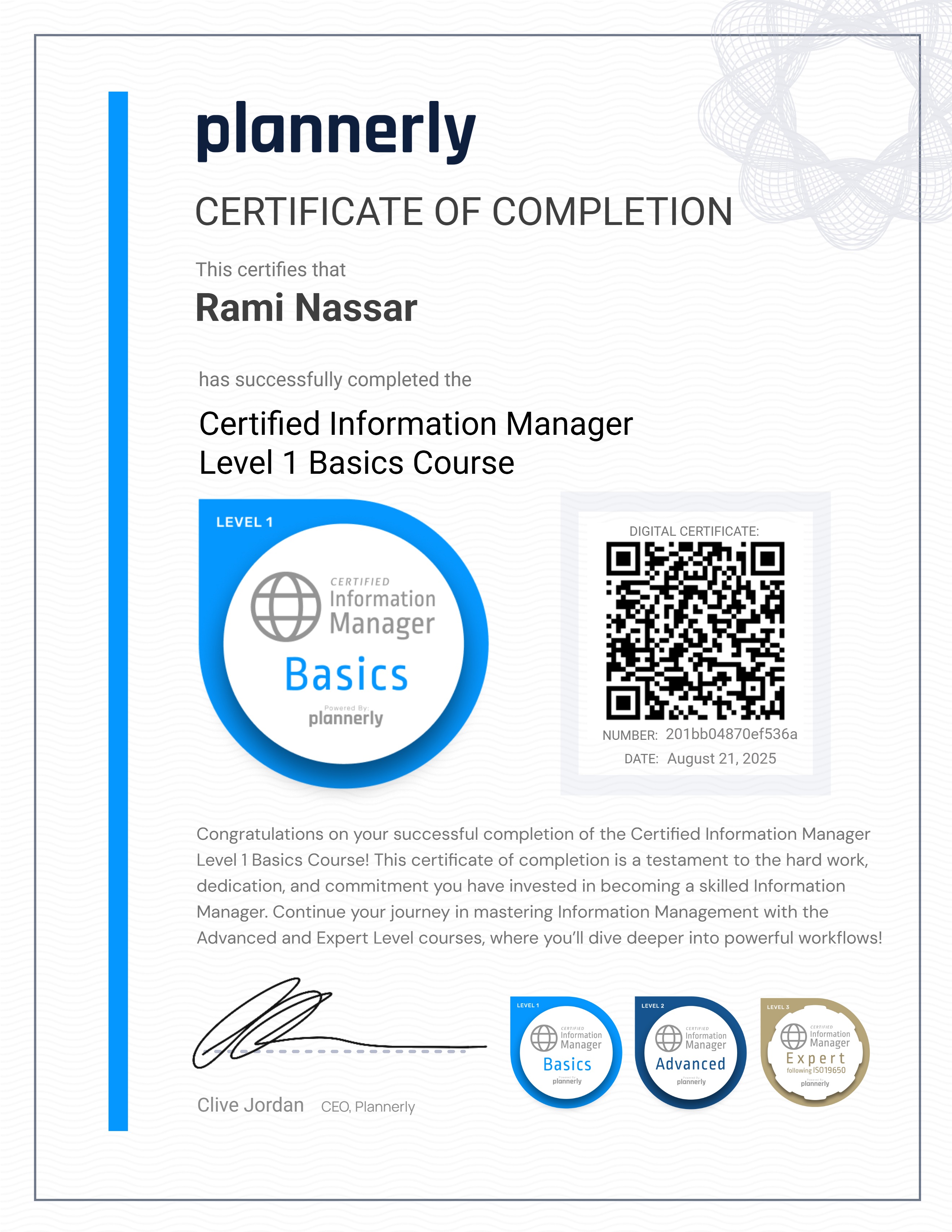 Level 1 Information Manager - Basics