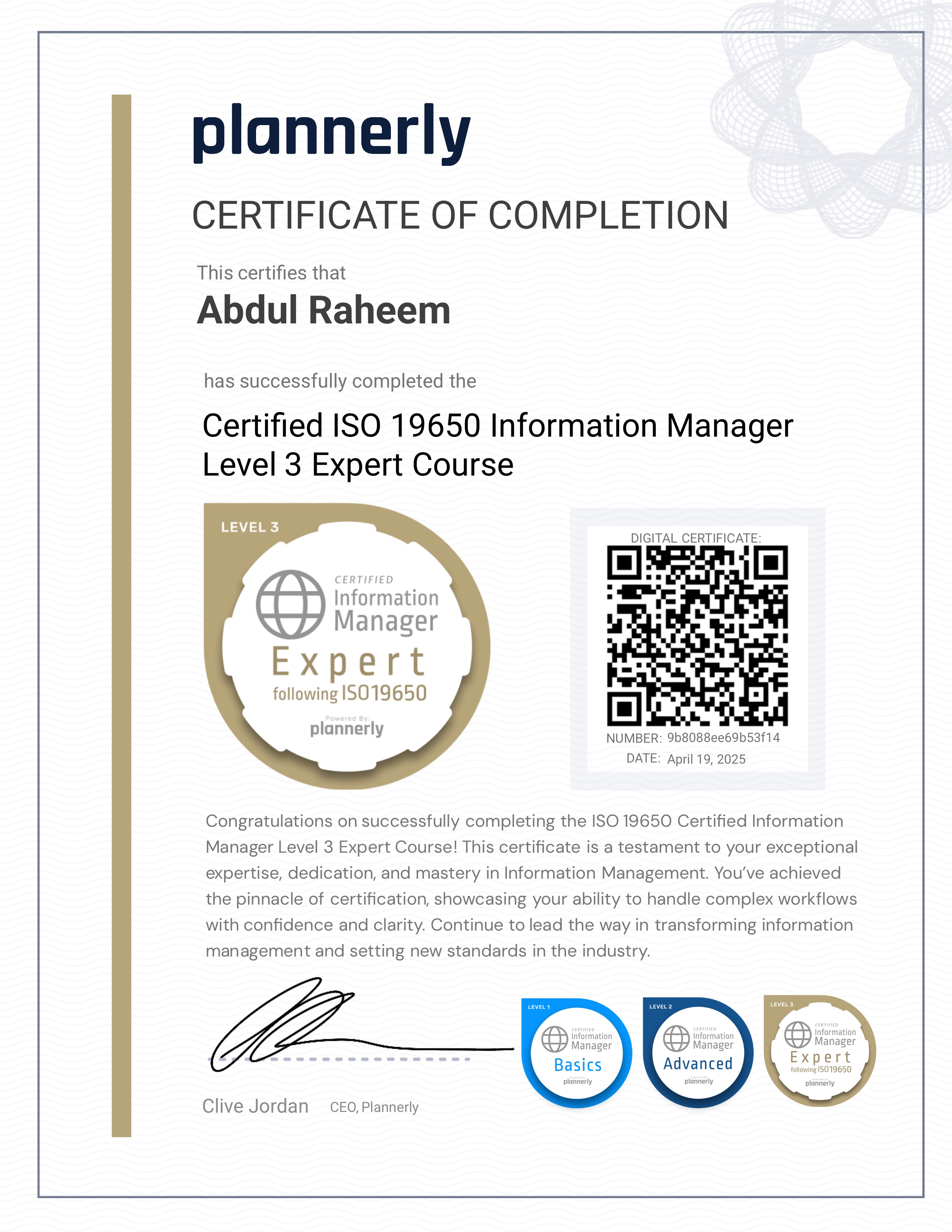 Level 3 Information Manager - ISO 19650 Expert