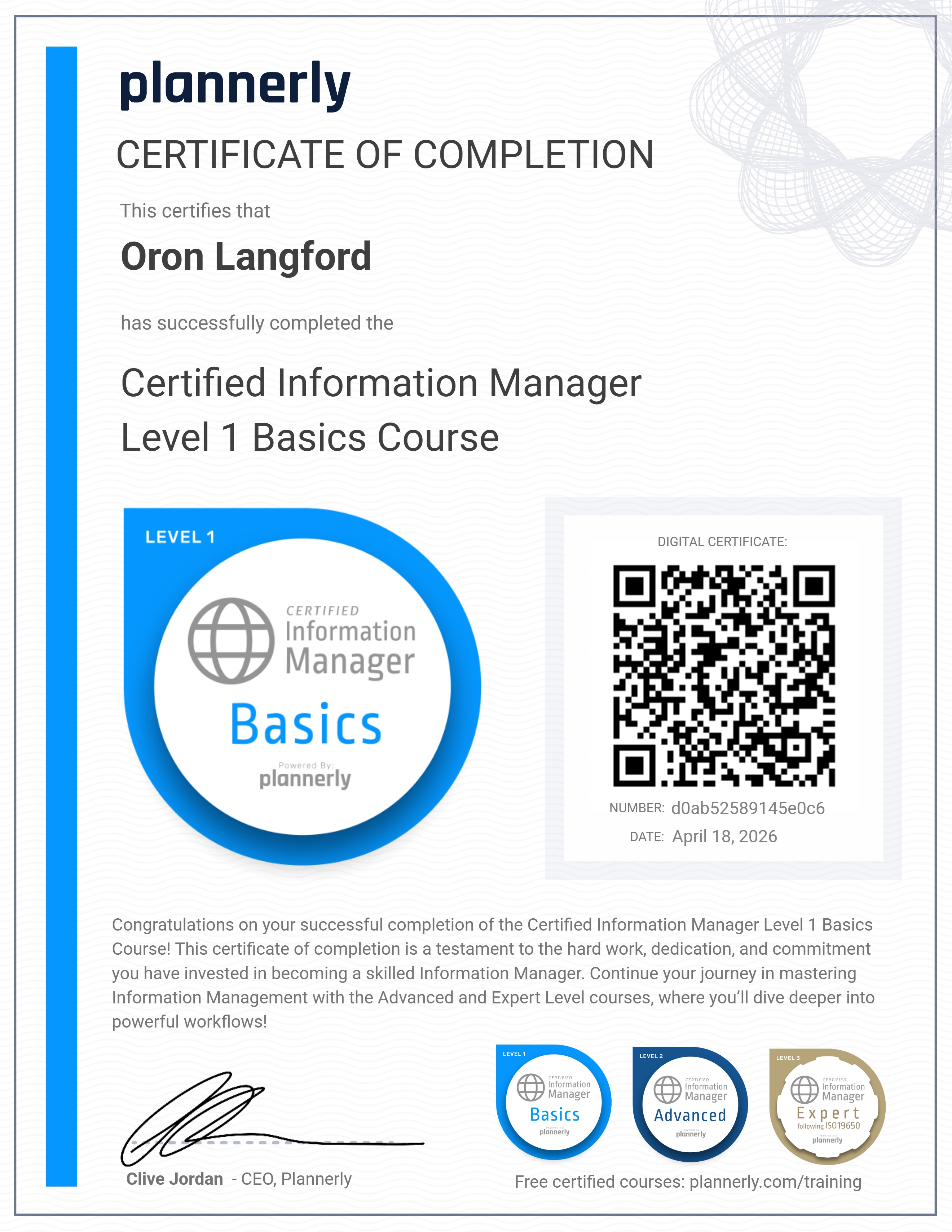Level 1 Information Manager - Basics