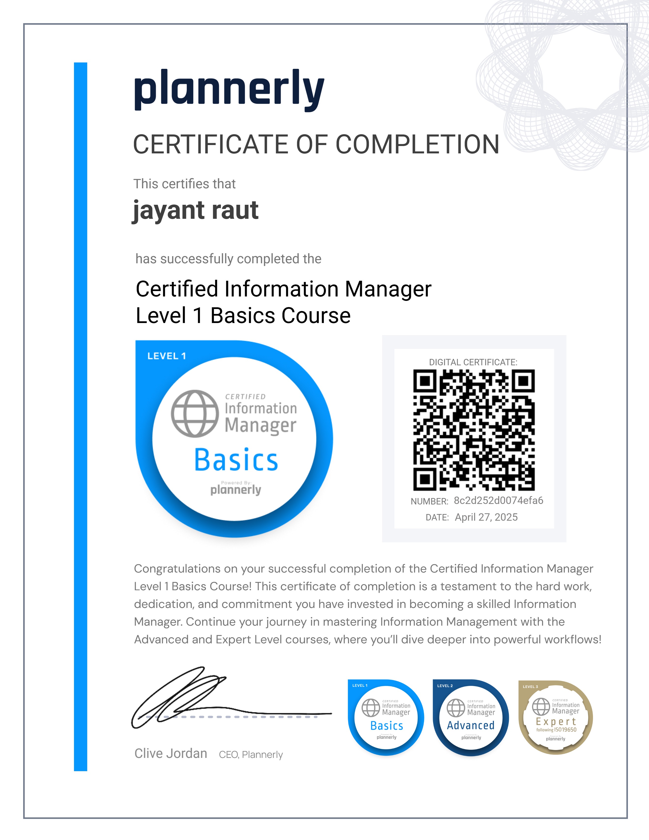 Level 1 Information Manager - Basics