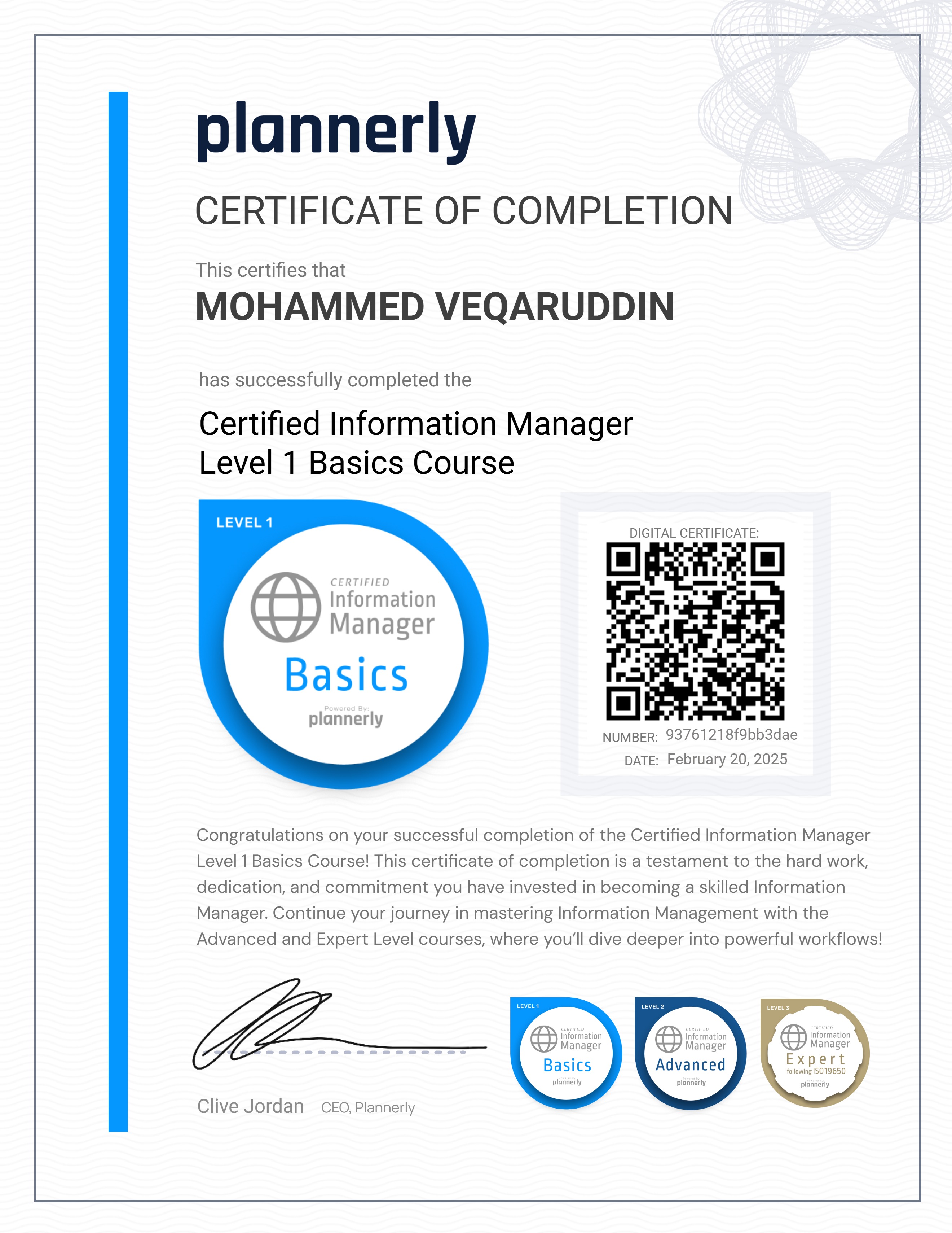 Level 1 Information Manager - Basics