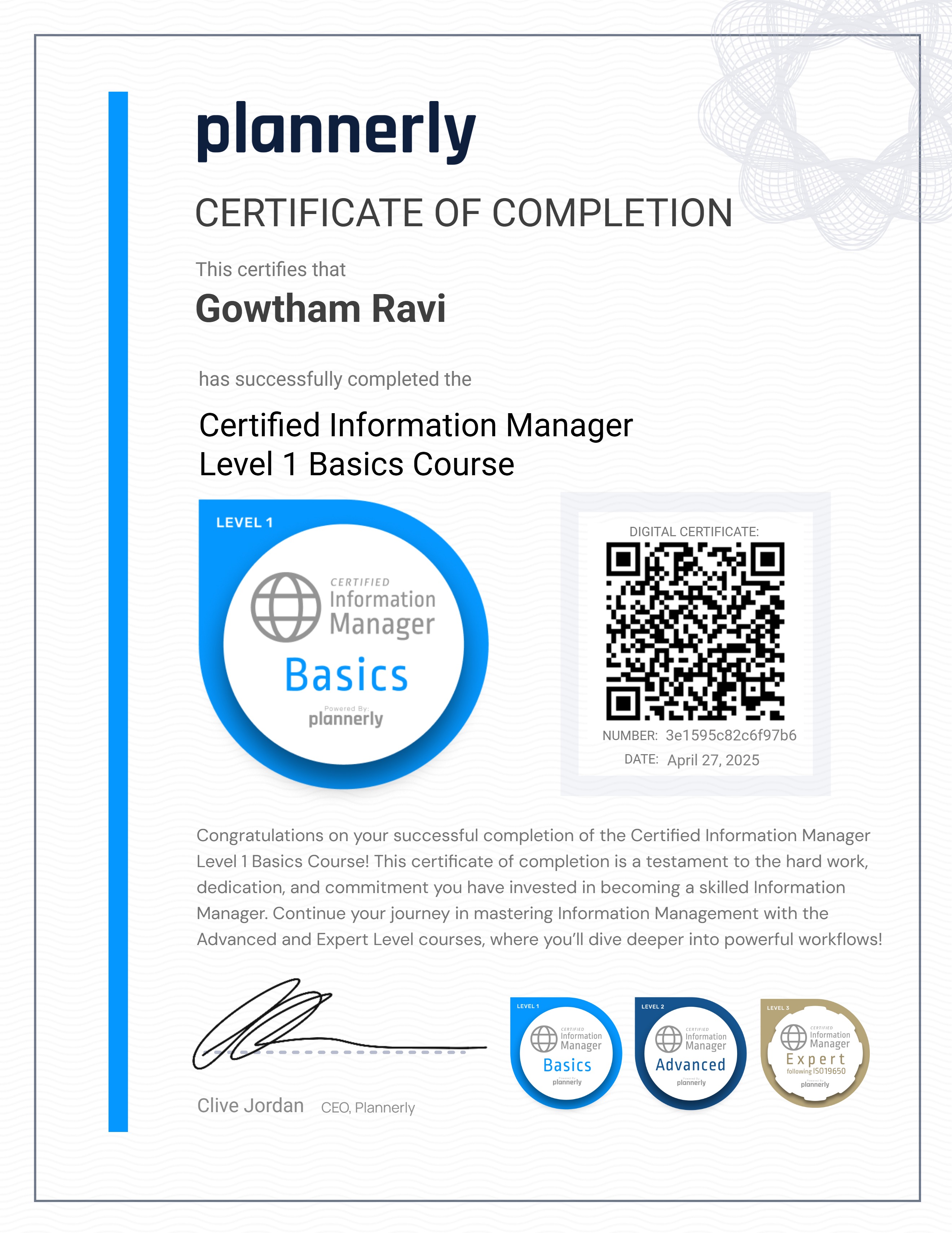 Level 1 Information Manager - Basics