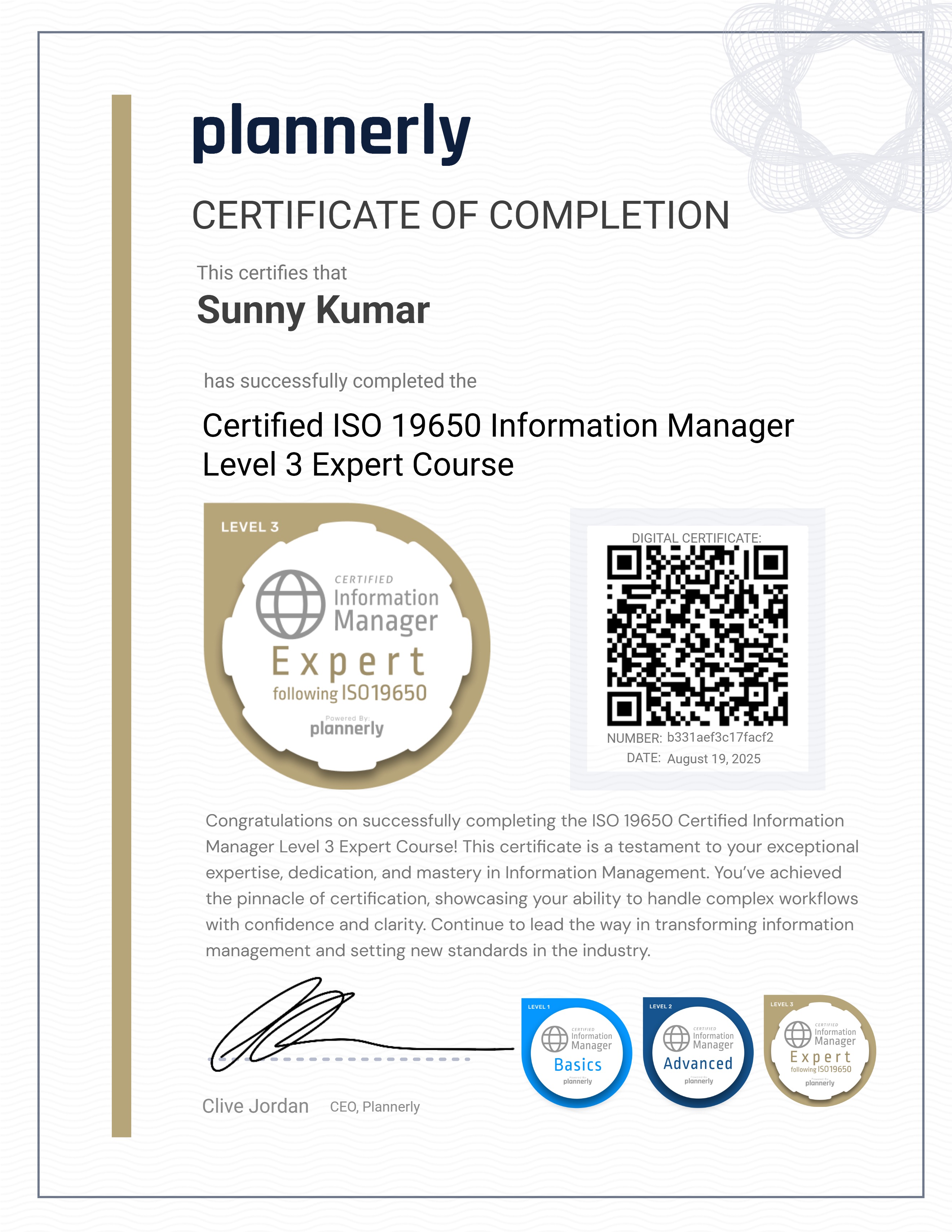 Level 3 Information Manager - ISO 19650 Expert