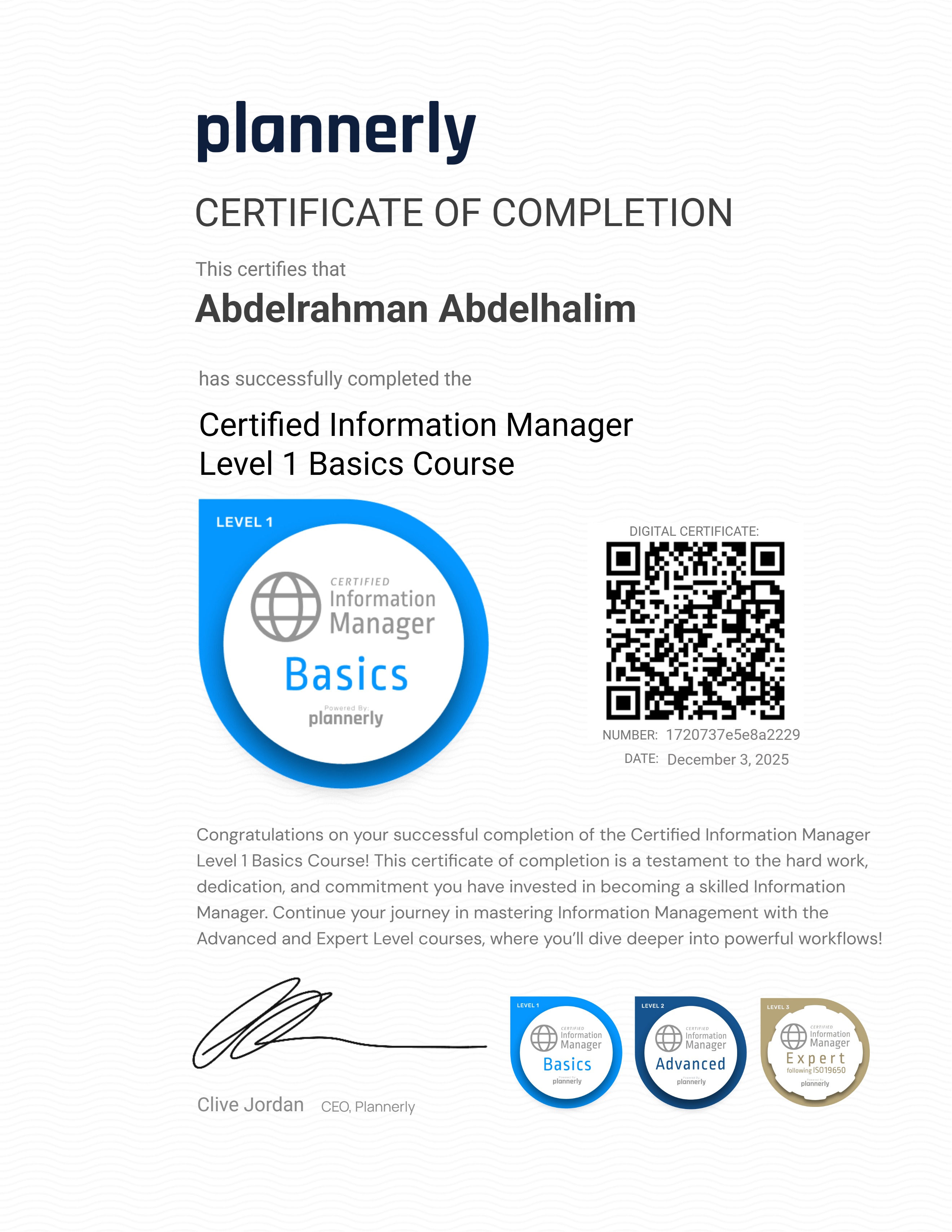 Level 1 Information Manager - Basics