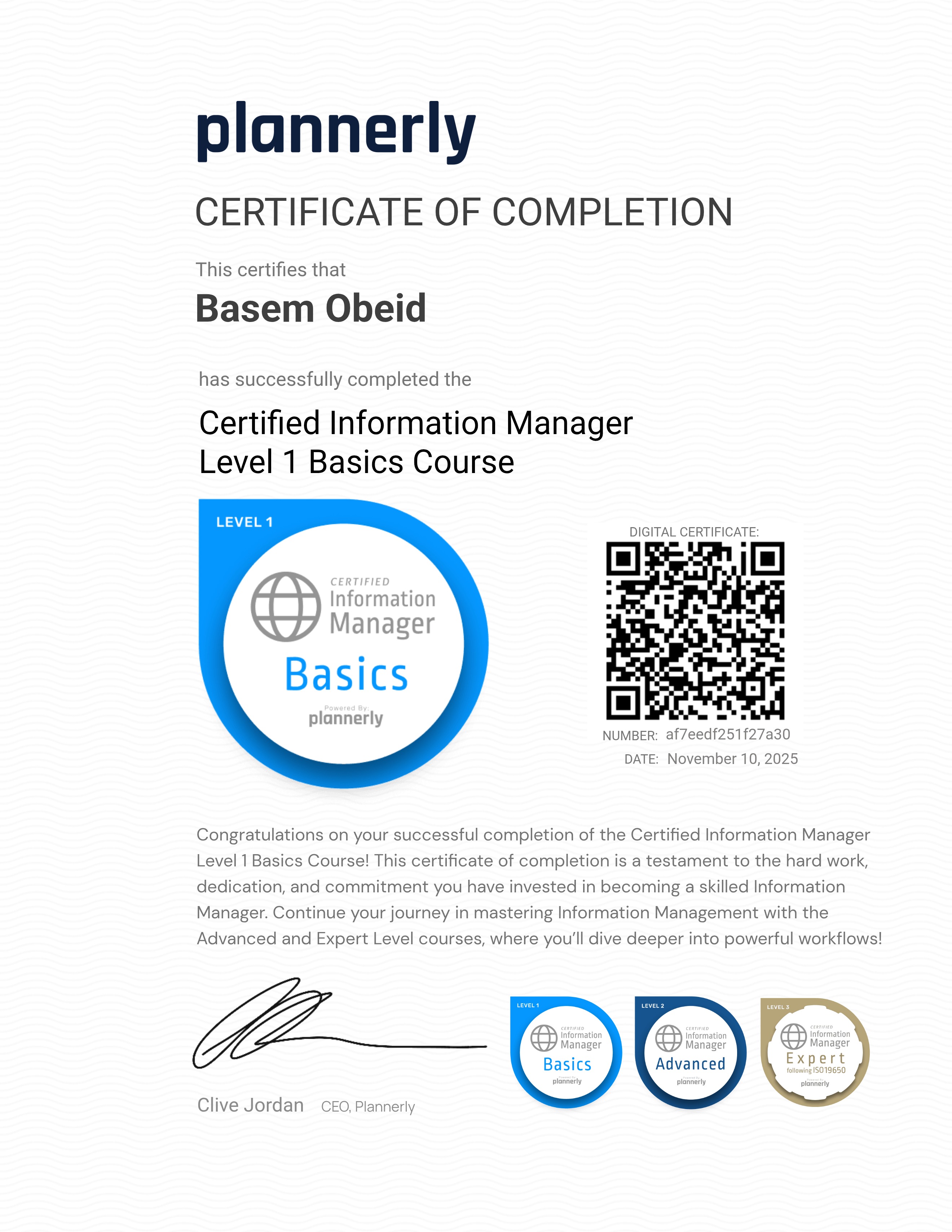 Level 1 Information Manager - Basics