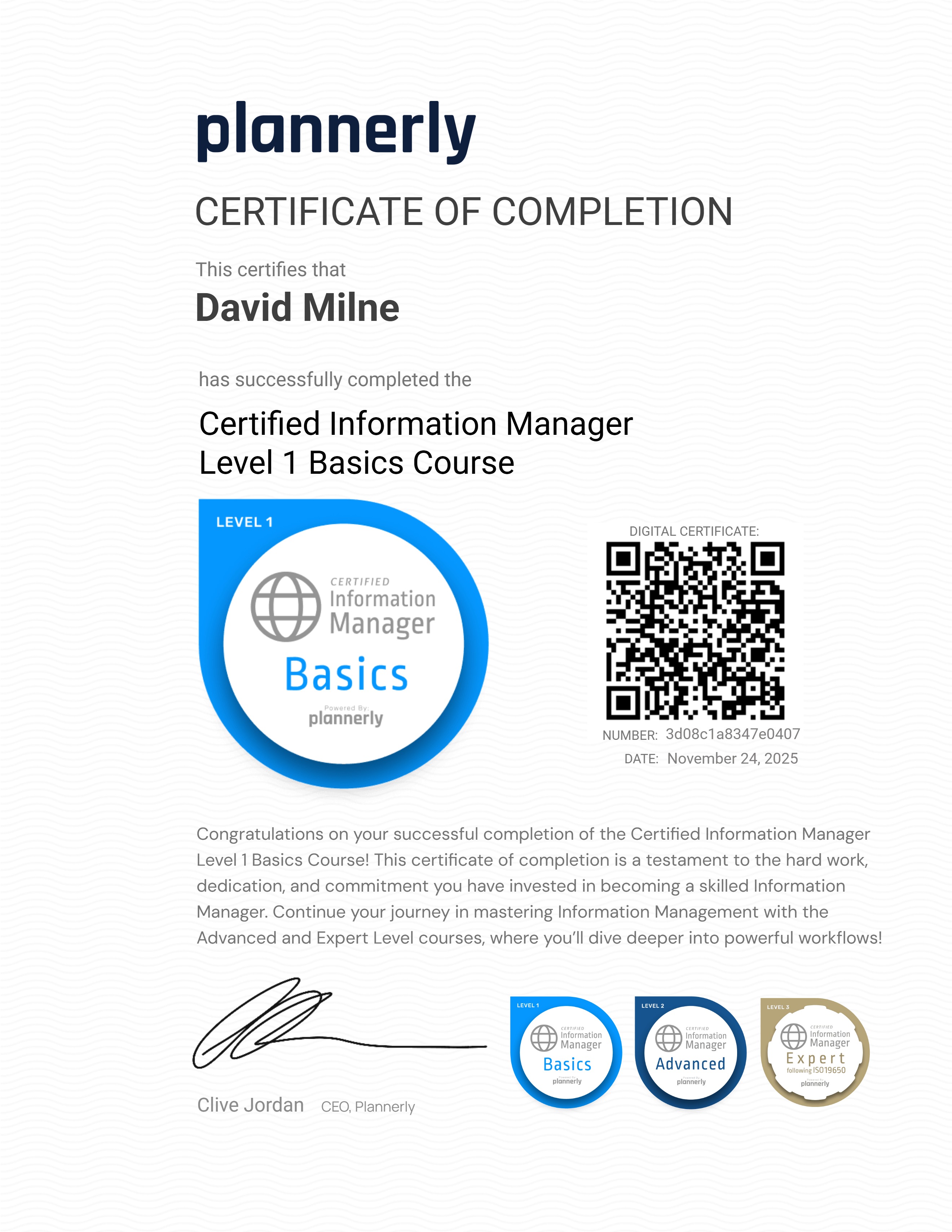 Level 1 Information Manager - Basics