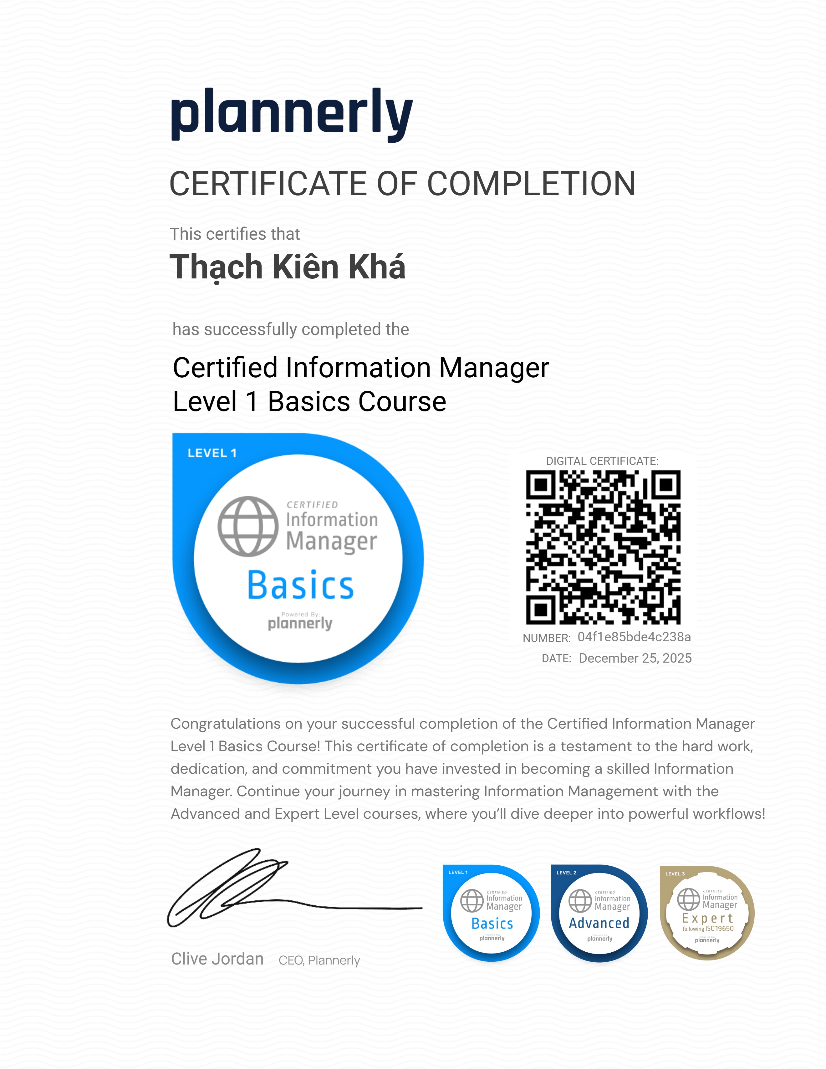 Level 1 Information Manager - Basics