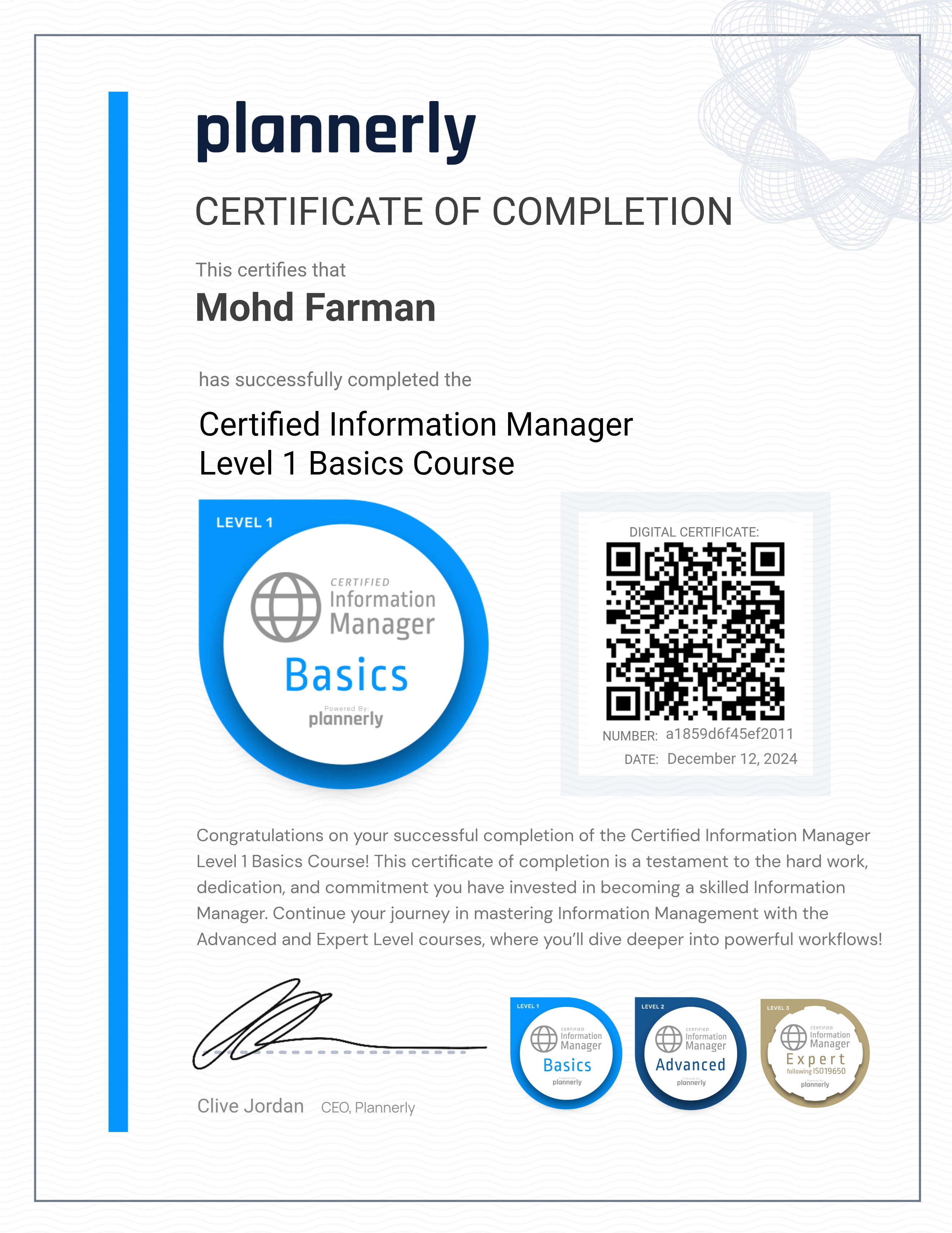 Level 1 Information Manager - Basics