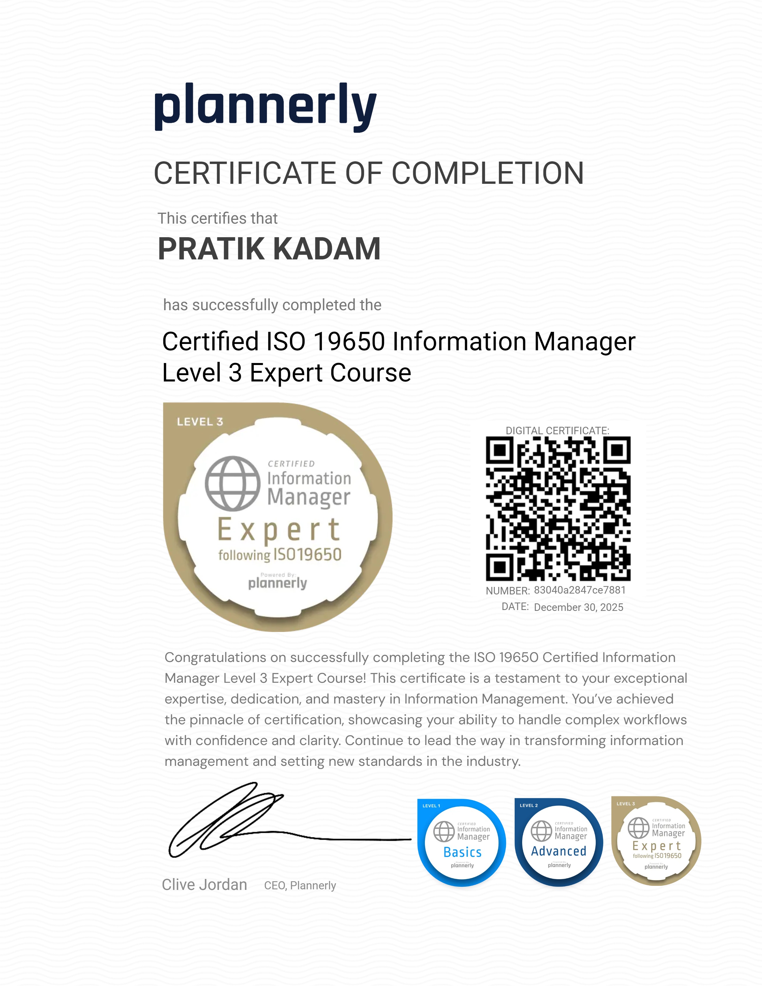 Level 3 Information Manager - ISO 19650 Expert