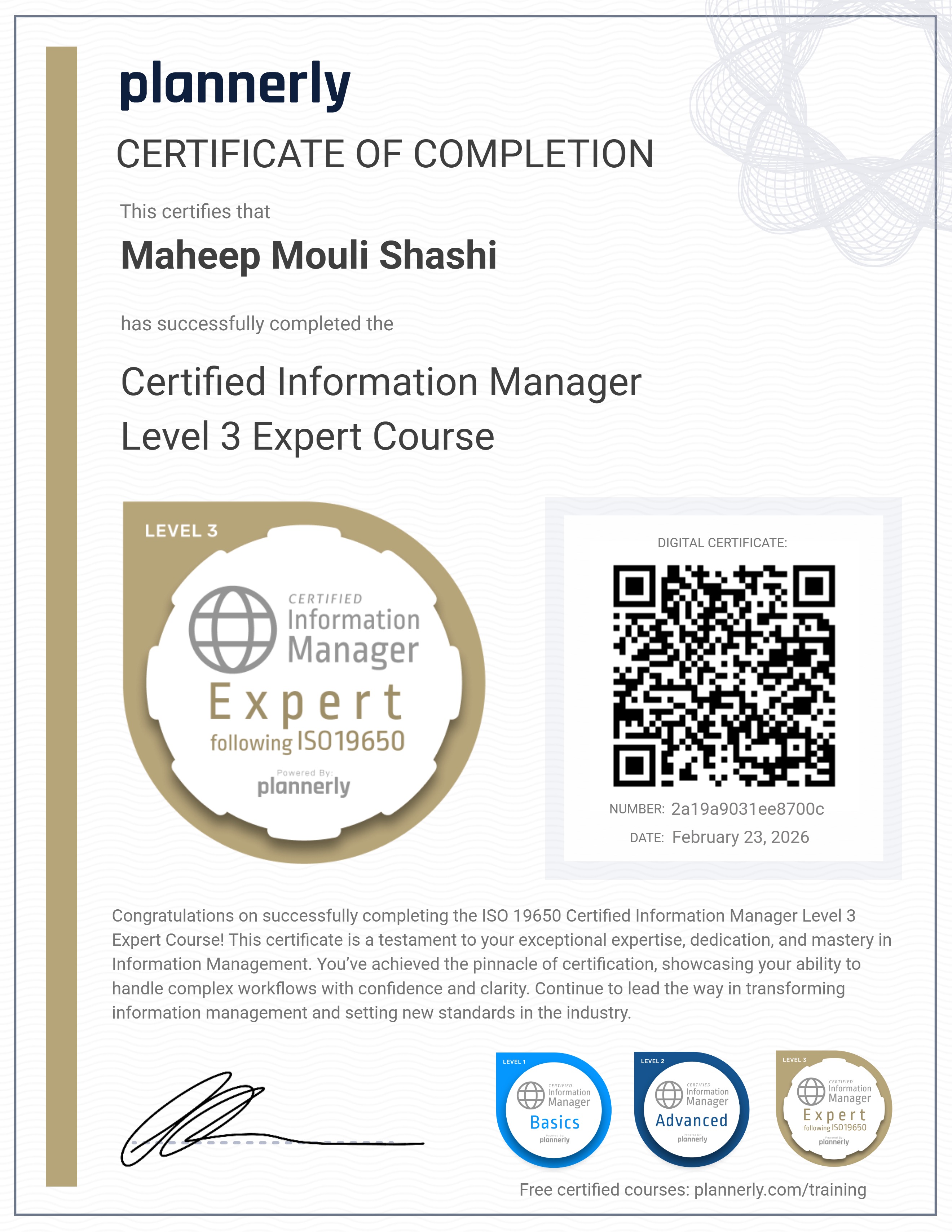 Level 3 Information Manager - ISO 19650 Expert